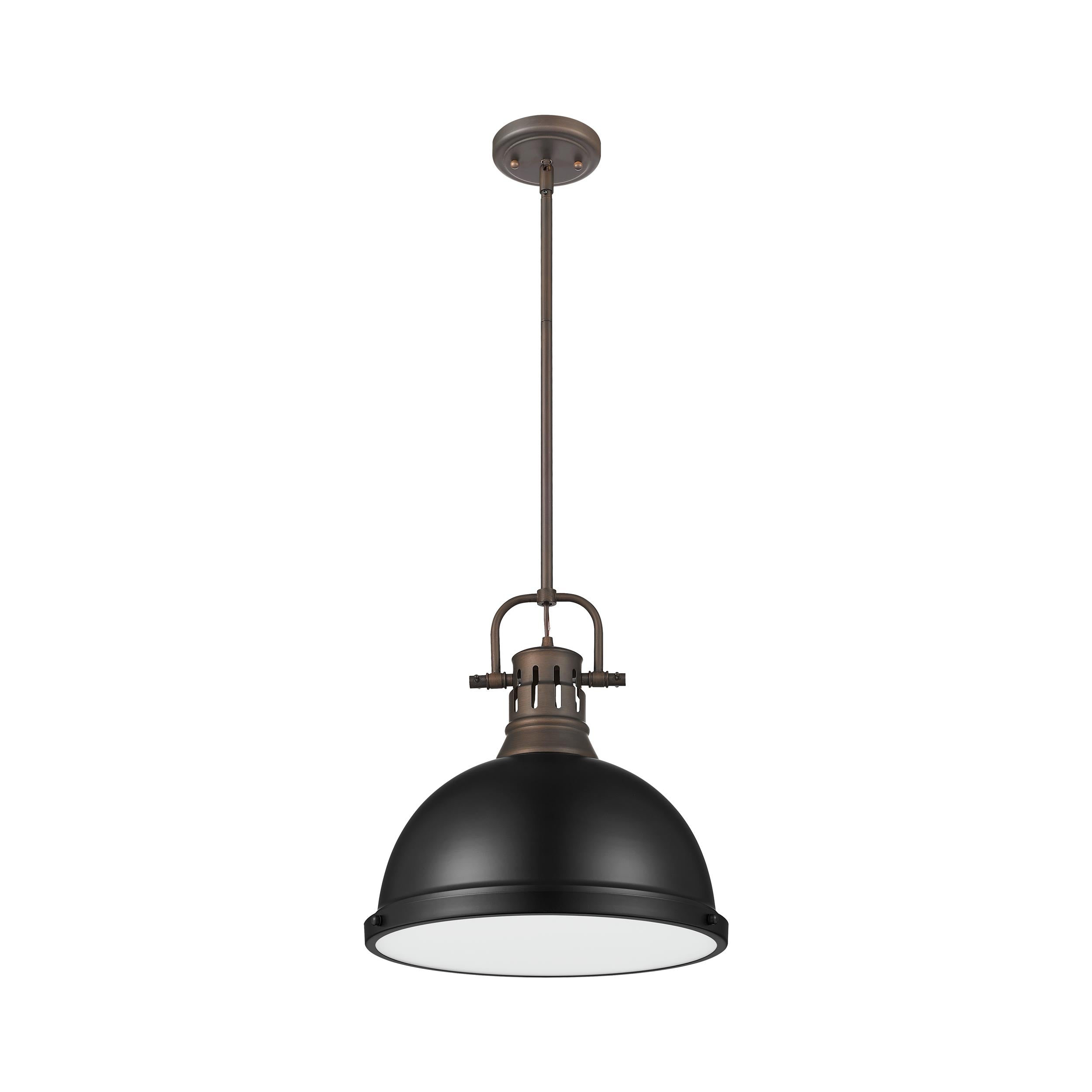 Yep by Golden Lighting Duncan 1-light 14in Rod Hung Pendant in Rubbed Bronze and Matte Black shade - - Golden Lighting