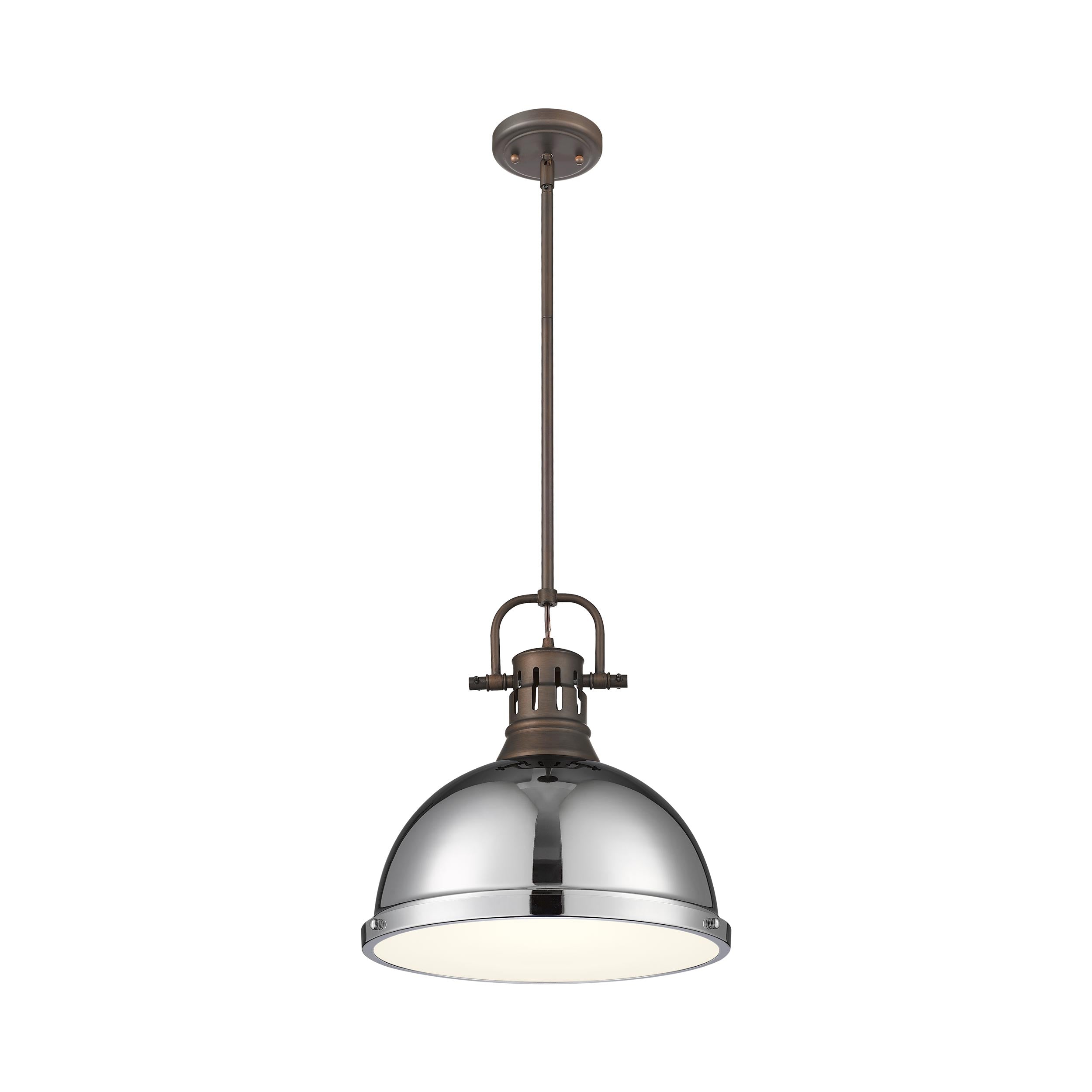 Yep by Golden Lighting Duncan 1-light 14in Rod Hung Pendant in Rubbed Bronze and Chrome shade