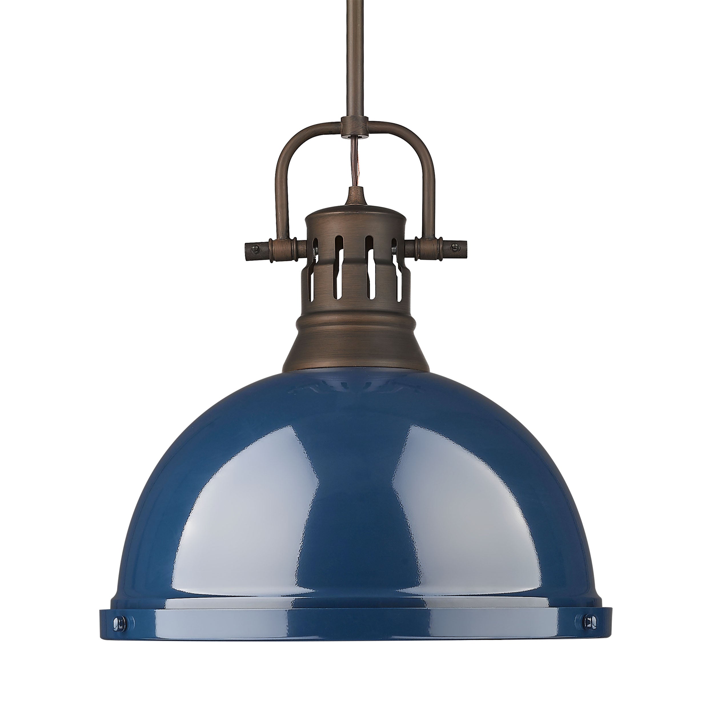 Yep by Golden Lighting Duncan 1-light 14in Rod Hung Pendant in Rubbed Bronze and Navy Blue shade - Default Title - Golden Lighting