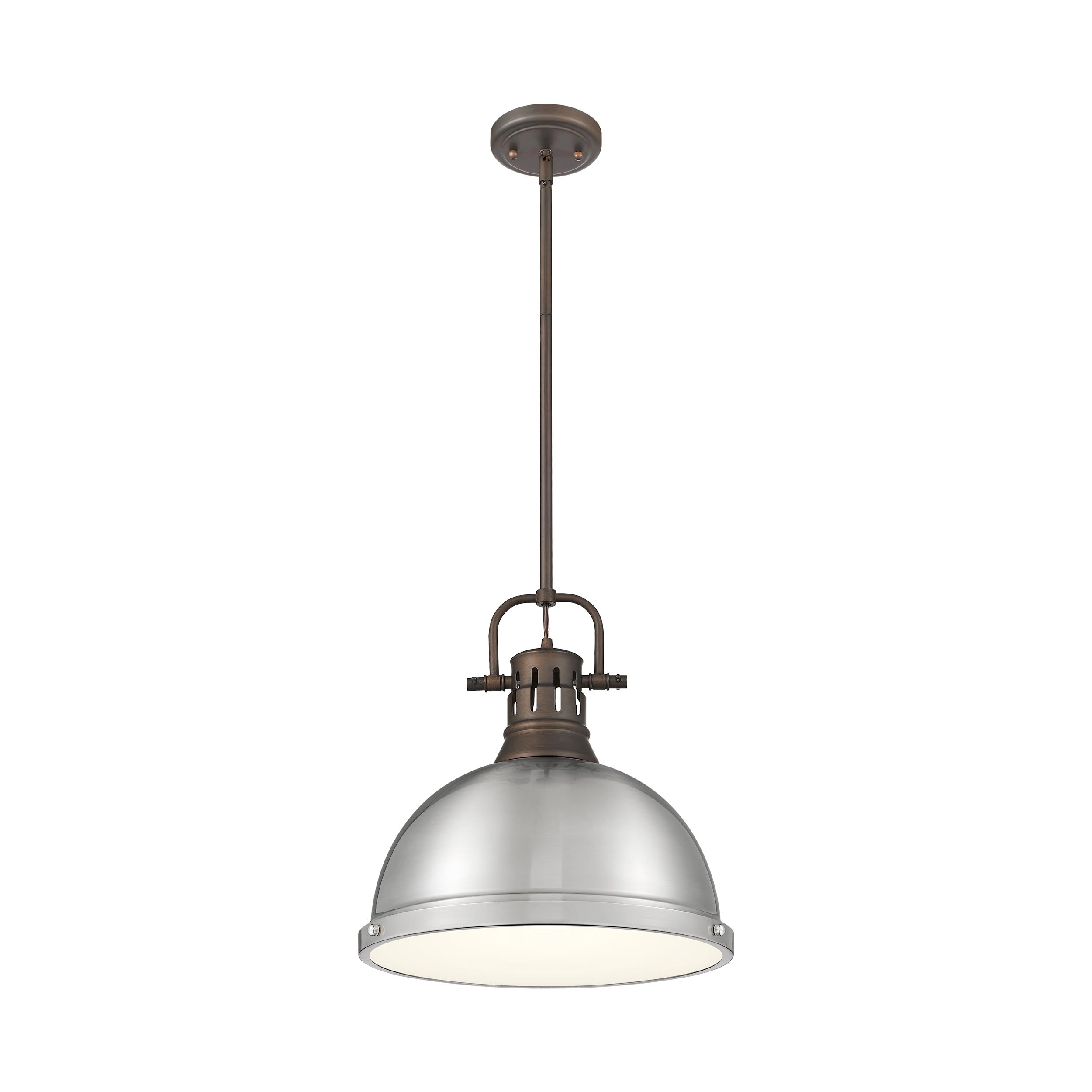 Yep by Golden Lighting Duncan 1-light 14in Rod Hung Pendant in Rubbed Bronze and Pewter shade - - Golden Lighting