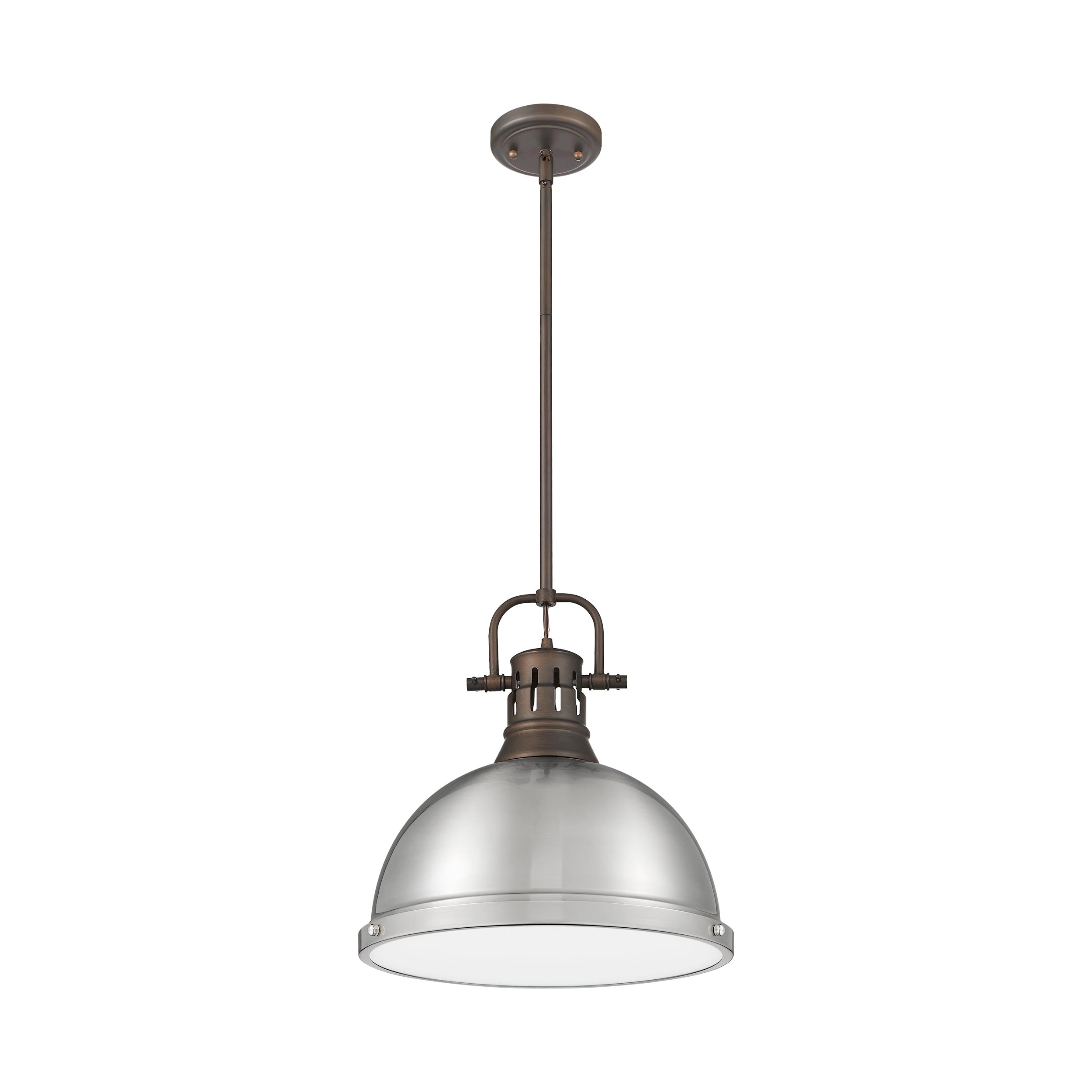 Yep by Golden Lighting Duncan 1-light 14in Rod Hung Pendant in Rubbed Bronze and Pewter shade
