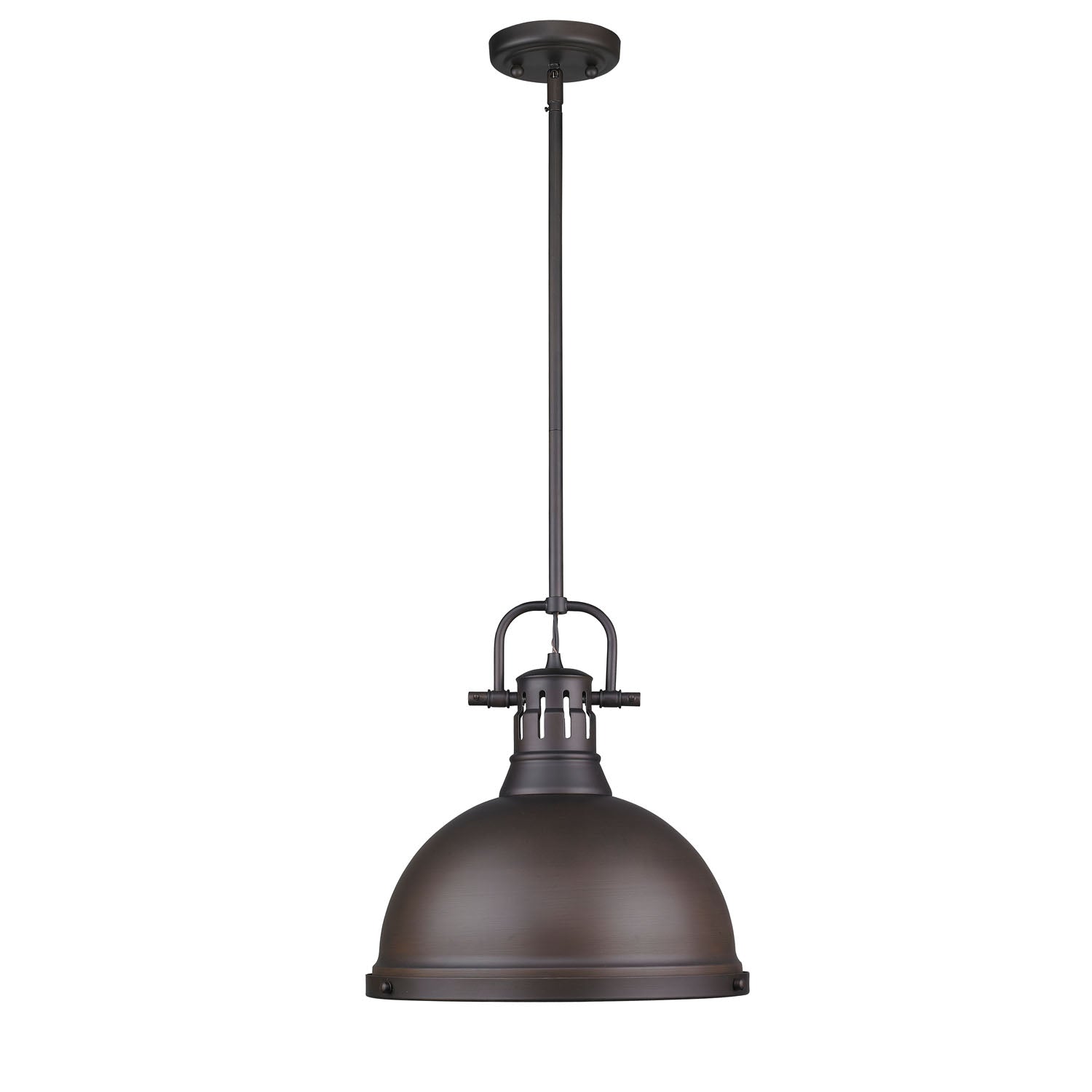 Yep by Golden Lighting Duncan 1-light 14in Rod Hung Pendant in Rubbed Bronze and Rubbed Bronze shade