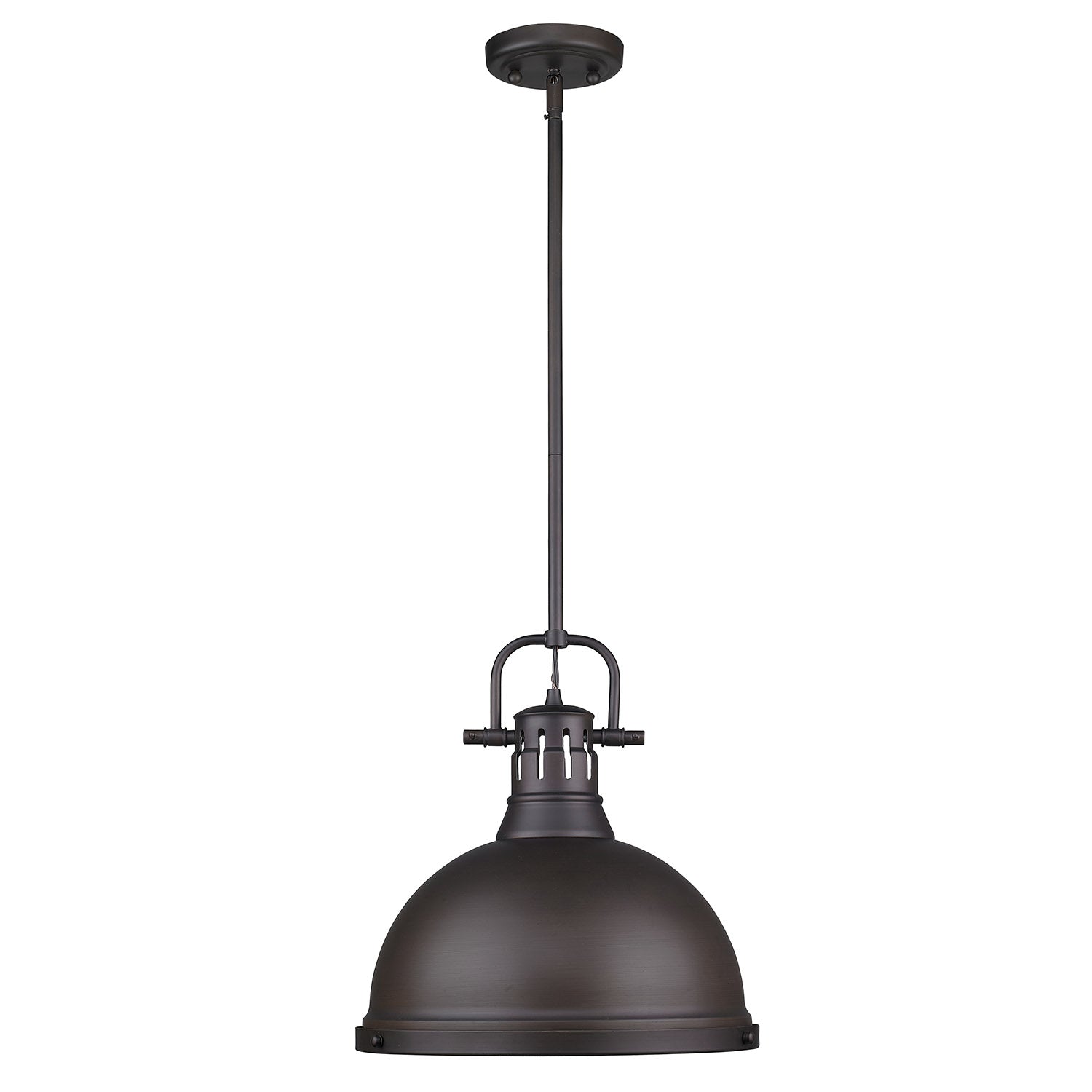 Duncan 1 Light Pendant with Rod in Rubbed Bronze with a Rubbed Bronze Shade - Default Title - Golden Lighting