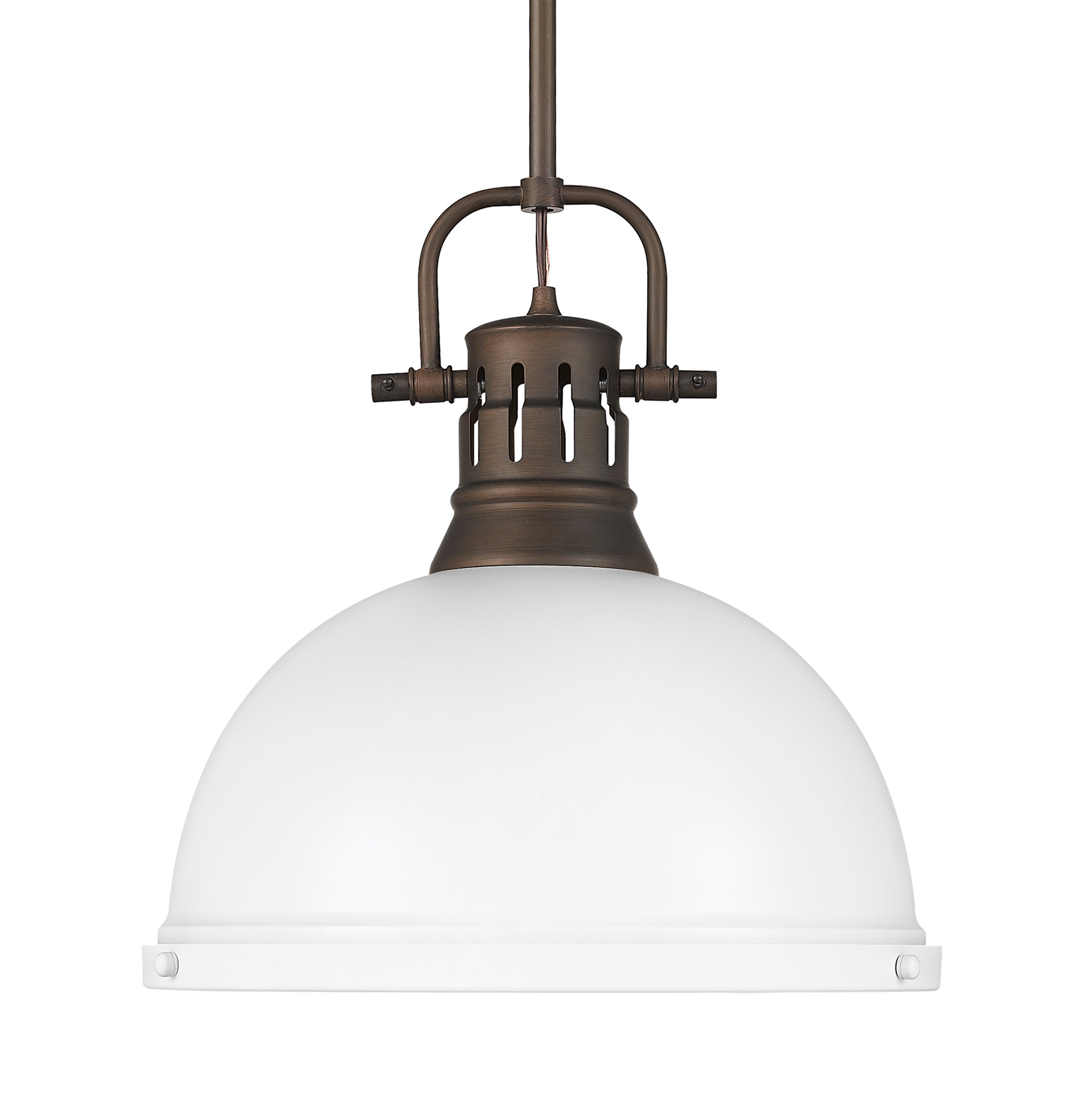 Yep by Golden Lighting Duncan 1-light 14in Rod Hung Pendant in Rubbed Bronze and Matte White shade - Default Title - Golden Lighting