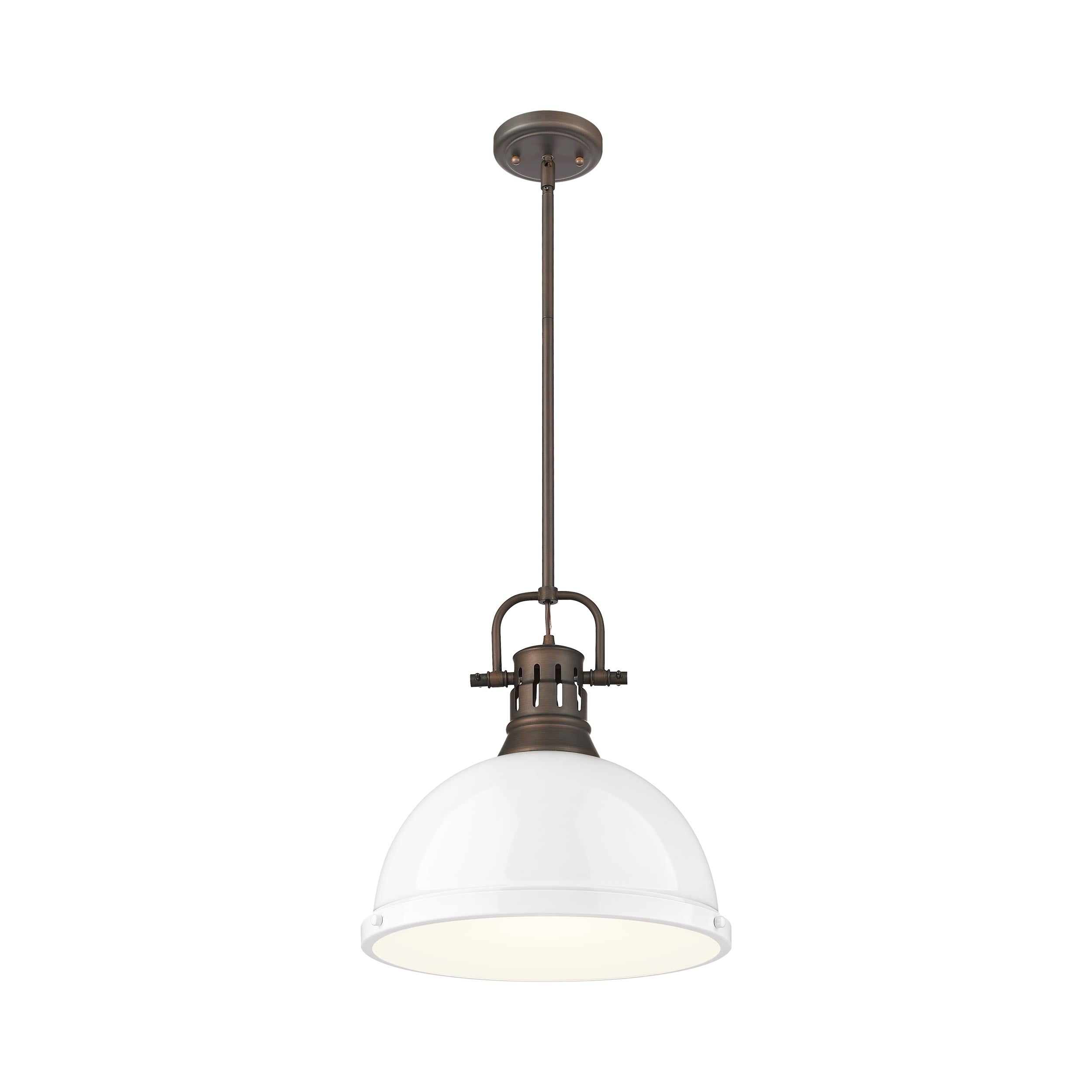 Yep by Golden Lighting Duncan 1-light 14in Rod Hung Pendant in Rubbed Bronze and White shade