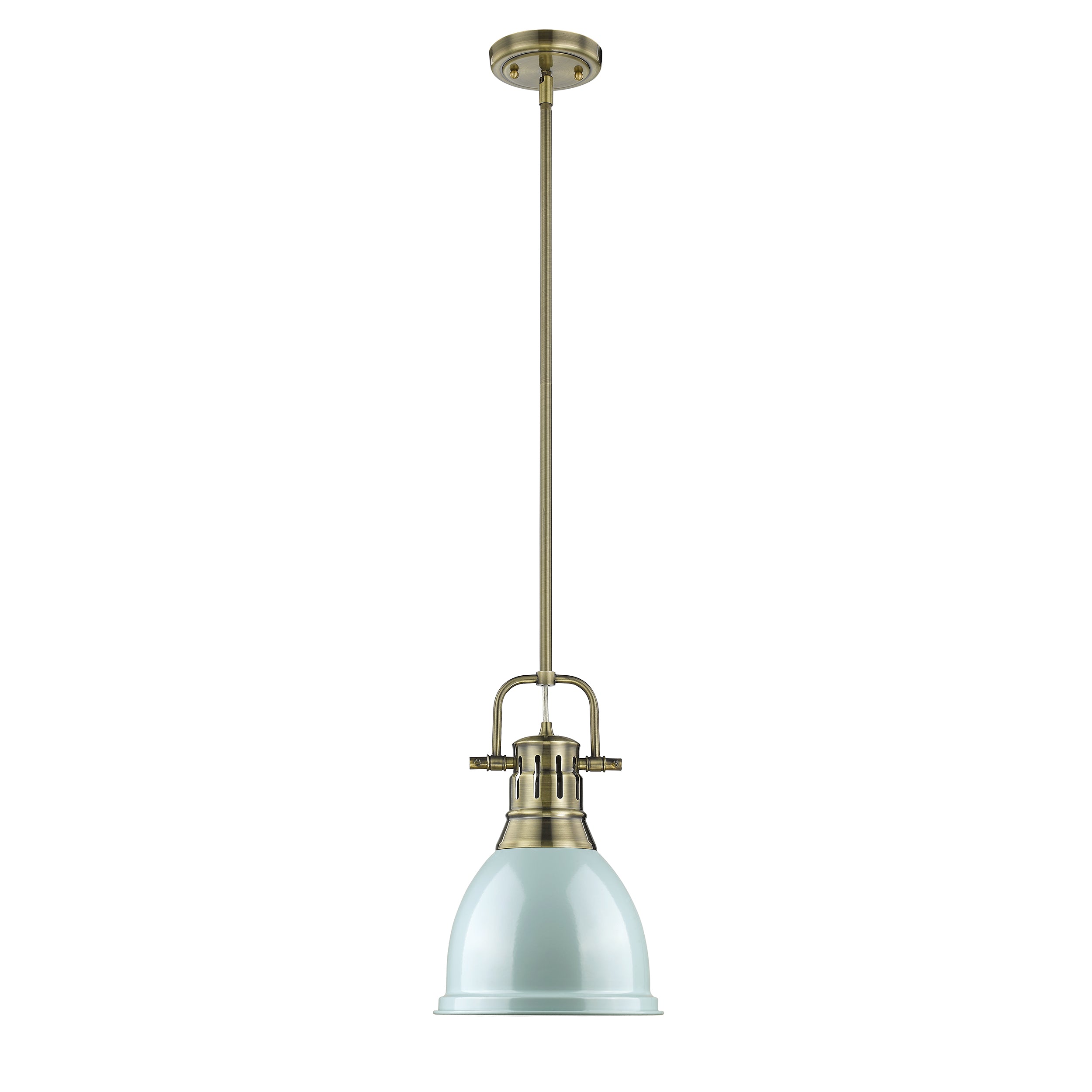 Yep by Golden Lighting Duncan 1-light 9in Rod Hung Pendant in Aged Brass and Seafoam shade - - Golden Lighting