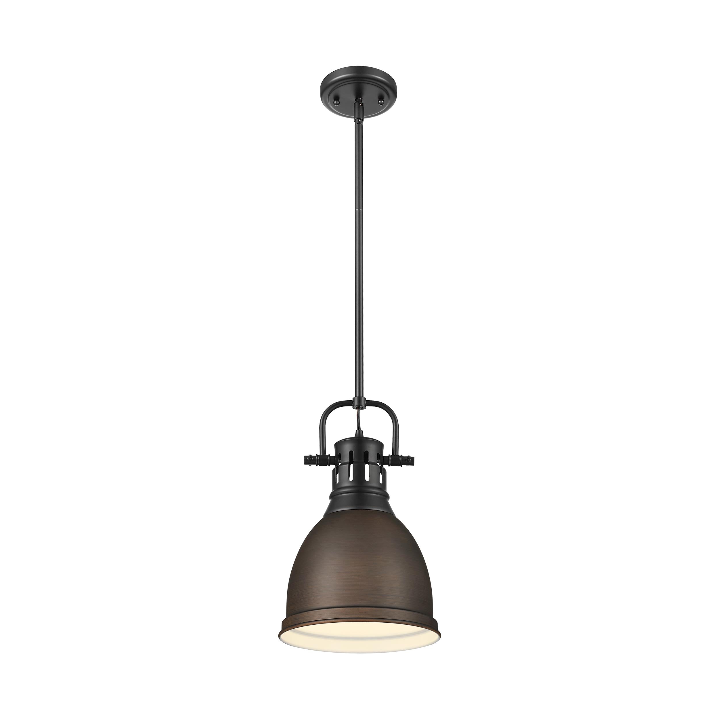 Yep by Golden Lighting Duncan 1-light 9in Rod Hung Pendant in Matte Black and Rubbed Bronze shade - - Golden Lighting