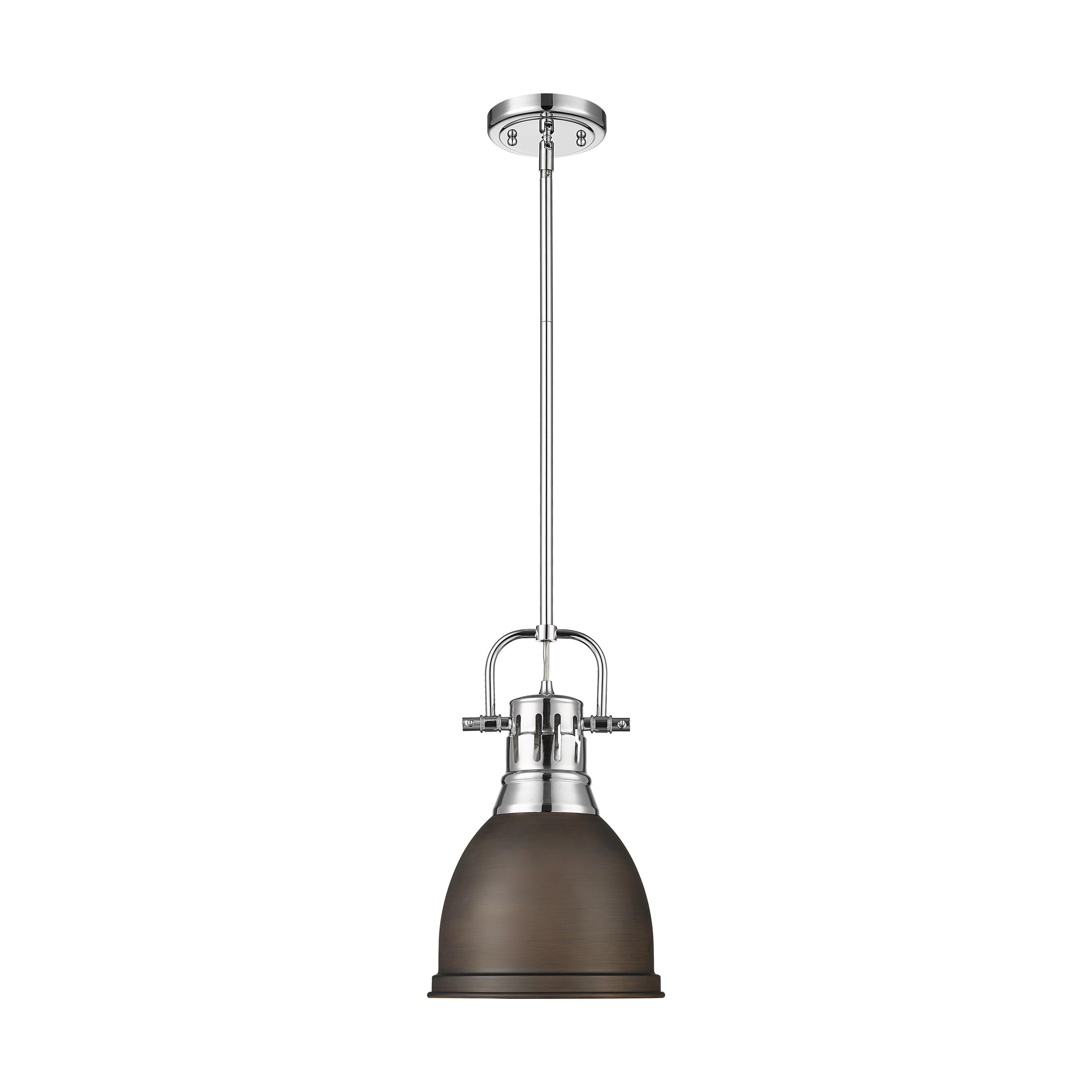 Yep by Golden Lighting Duncan 1-light 9in Rod Hung Pendant in Chrome and Rubbed Bronze shade - - Golden Lighting