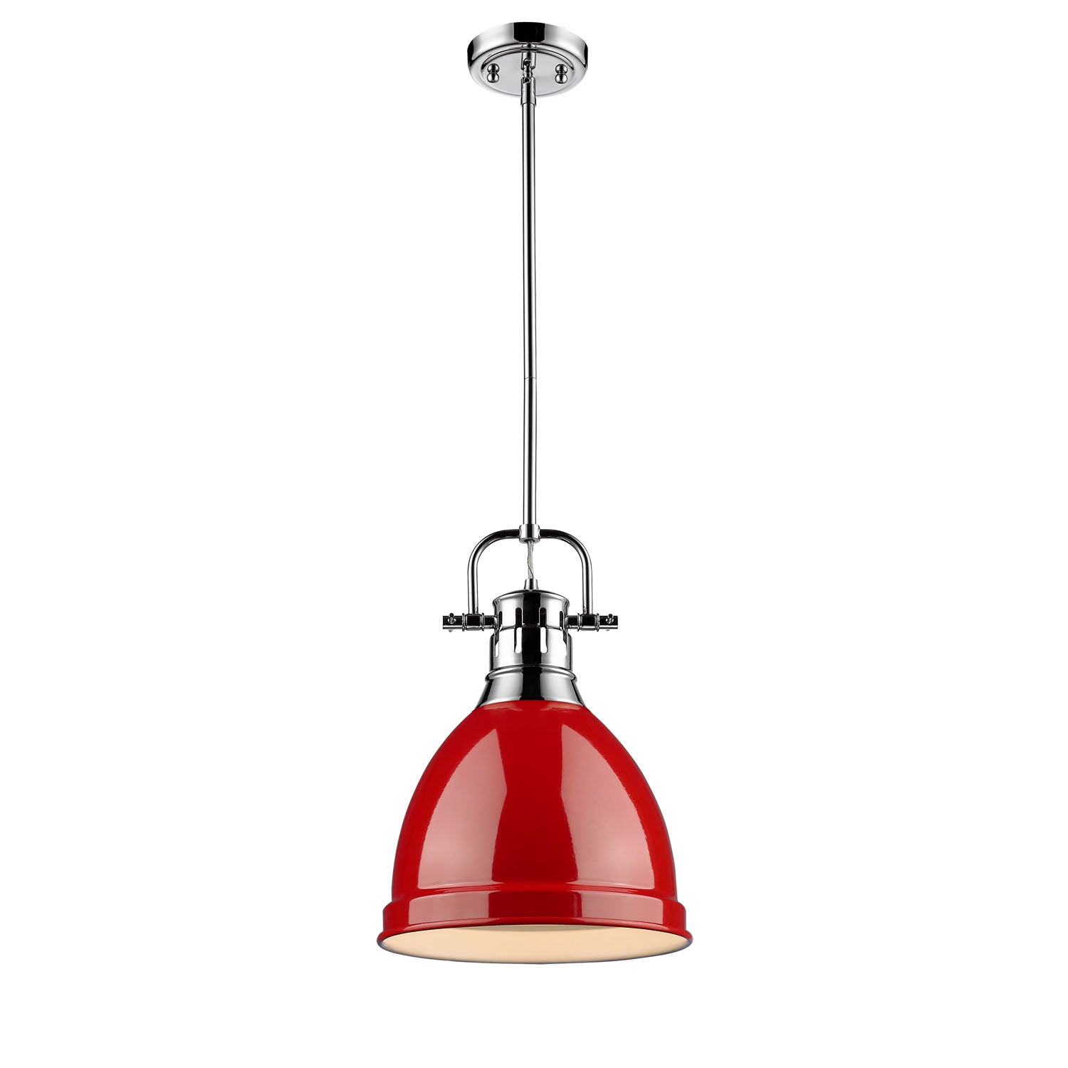 Yep by Golden Lighting Duncan 1-light 9in Rod Hung Pendant in Chrome and Red shade - - Golden Lighting