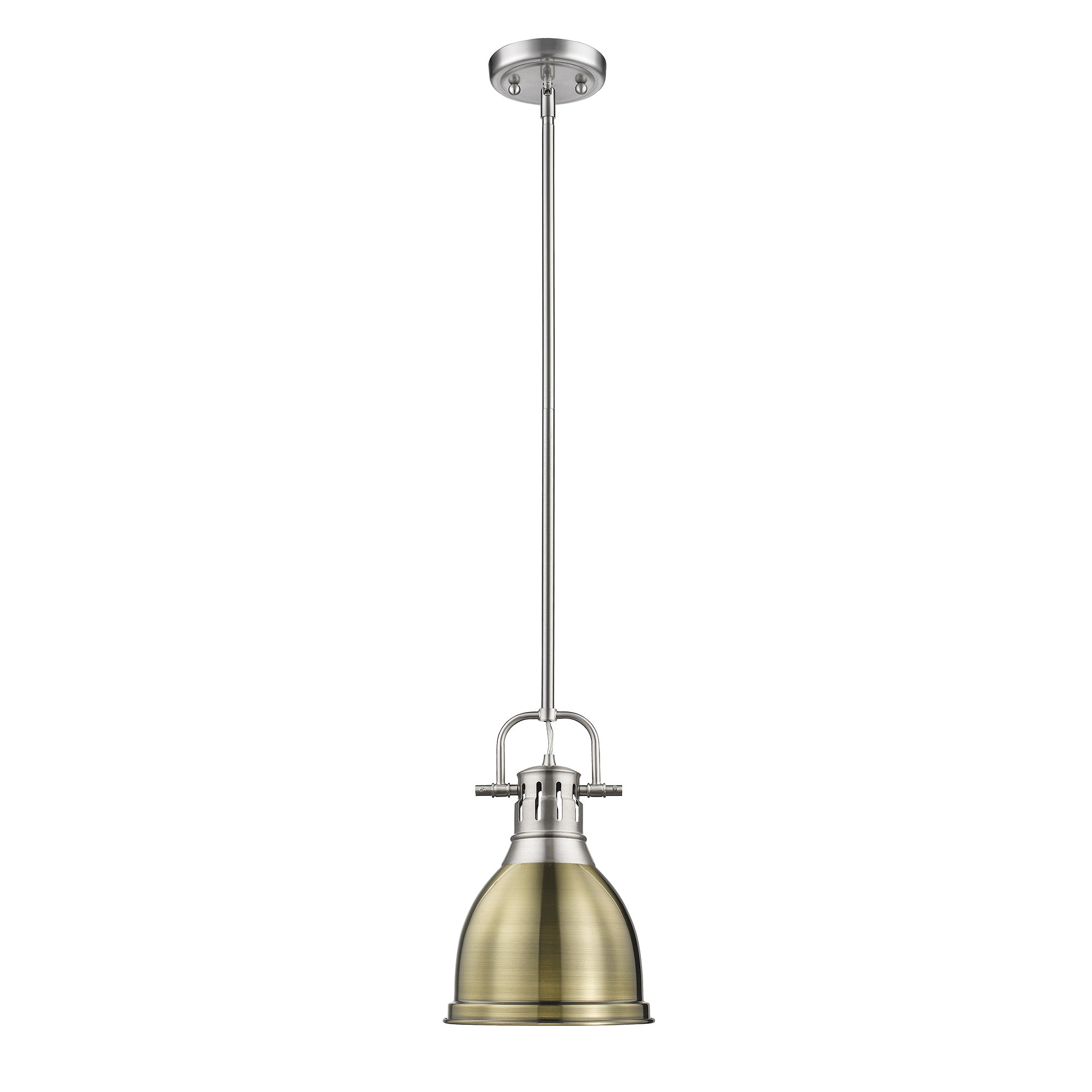 Yep by Golden Lighting Duncan 1-light 9in Rod Hung Pendant in Pewter and Aged Brass shade - - Golden Lighting