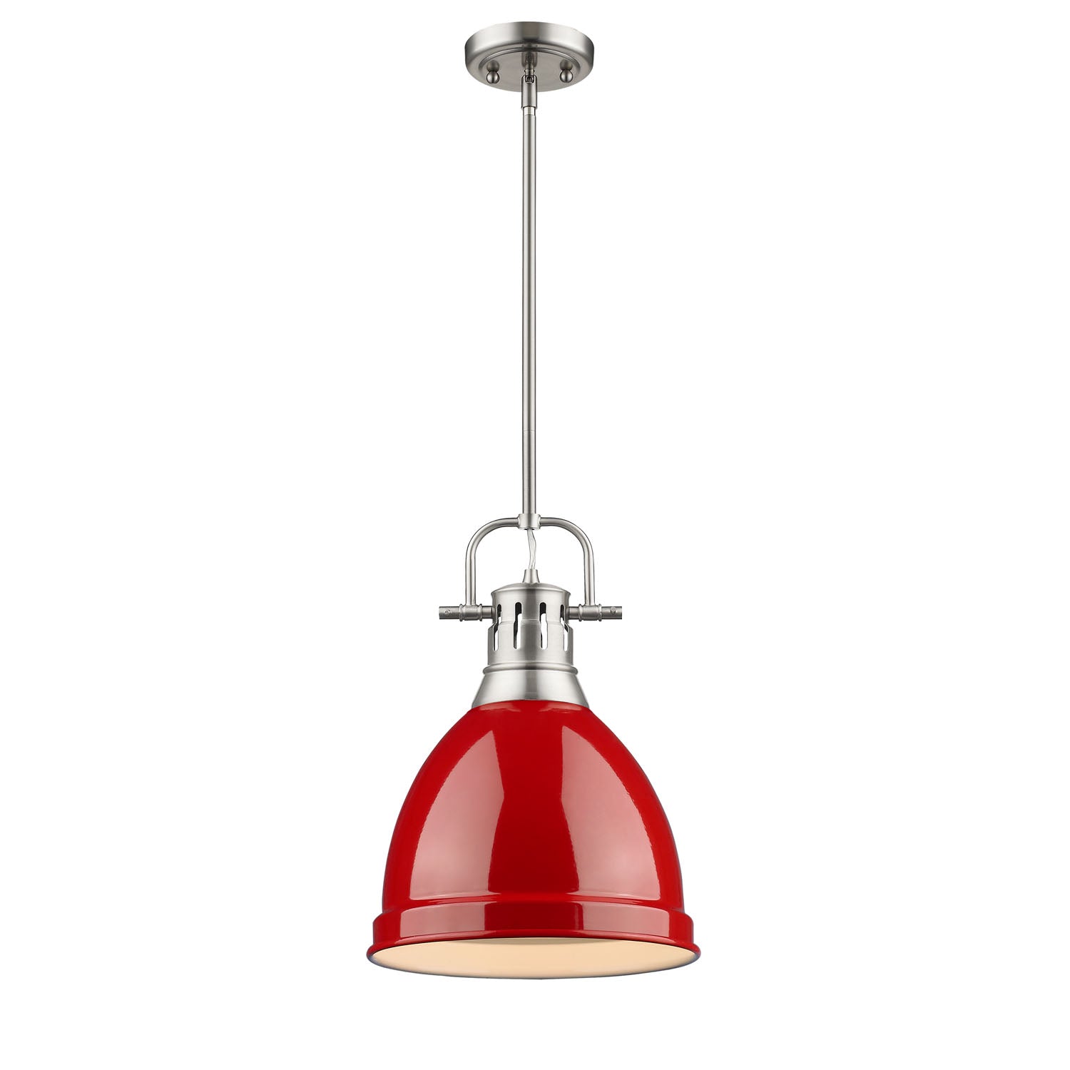 Yep by Golden Lighting Duncan 1-light 9in Rod Hung Pendant in Pewter and Red shade - - Golden Lighting