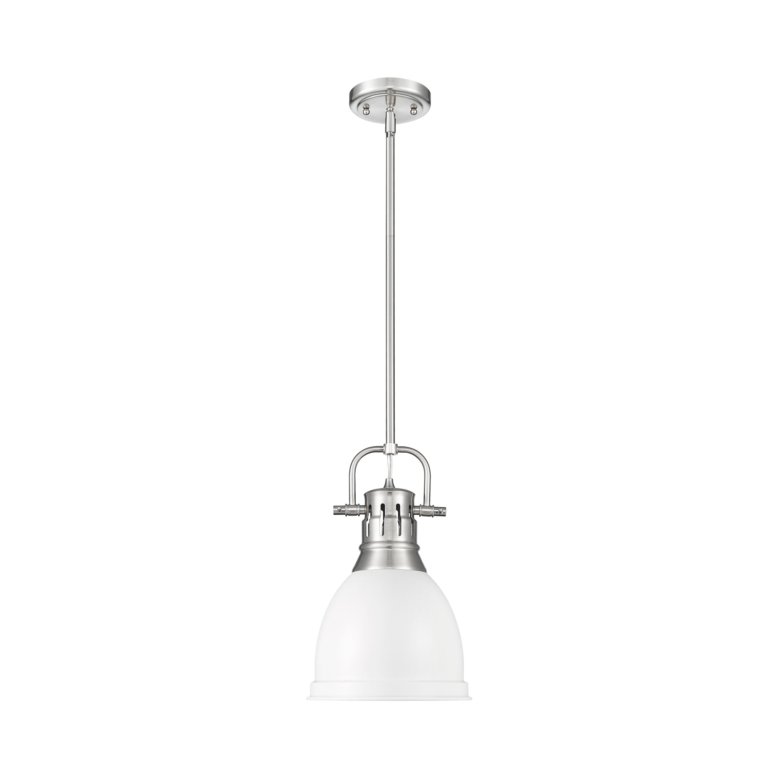 Yep by Golden Lighting Duncan 1-light 9in Rod Hung Pendant in Pewter and Matte White shade - - Golden Lighting