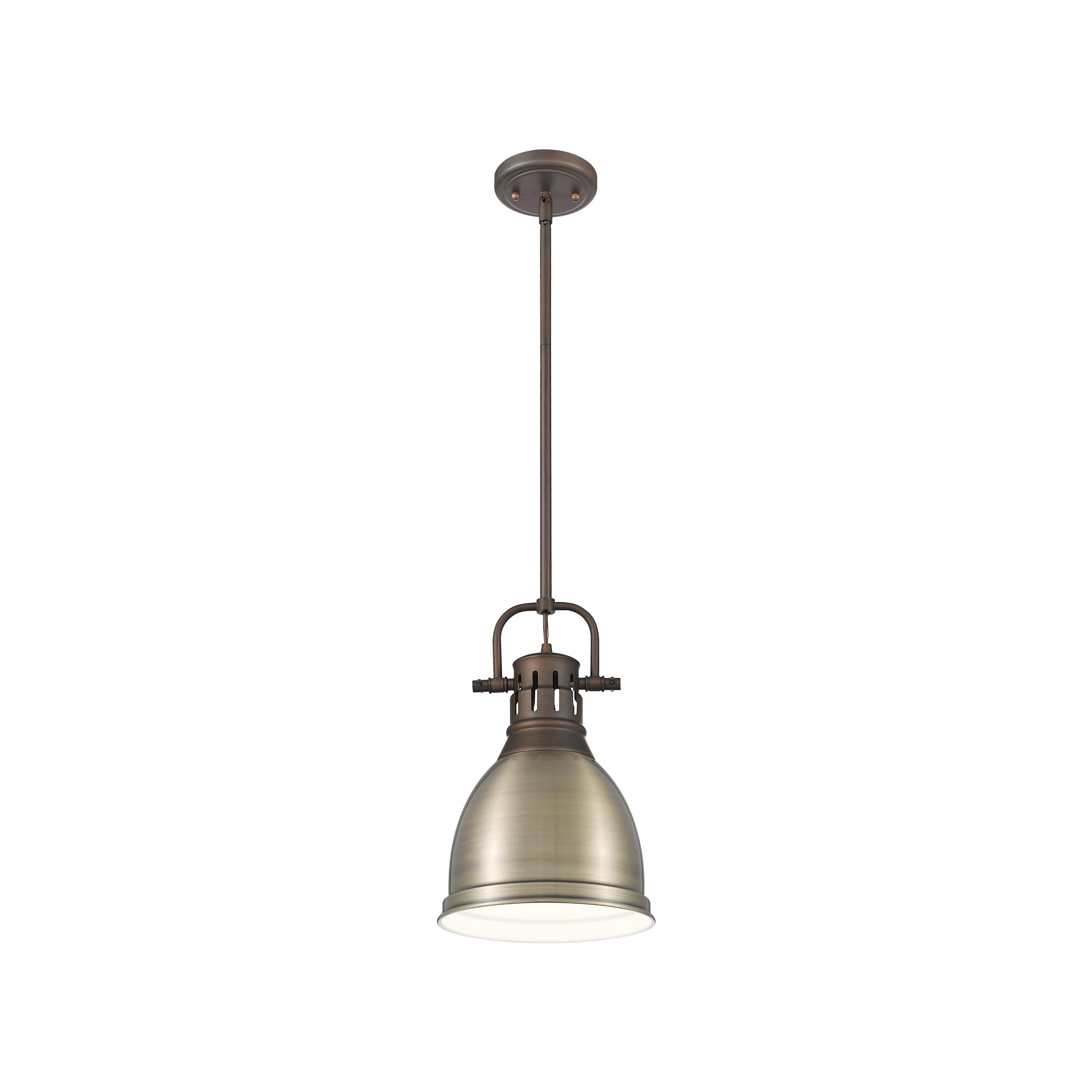 Yep by Golden Lighting Duncan 1-light 9in Rod Hung Pendant in Rubbed Bronze and Aged Brass shade - - Golden Lighting