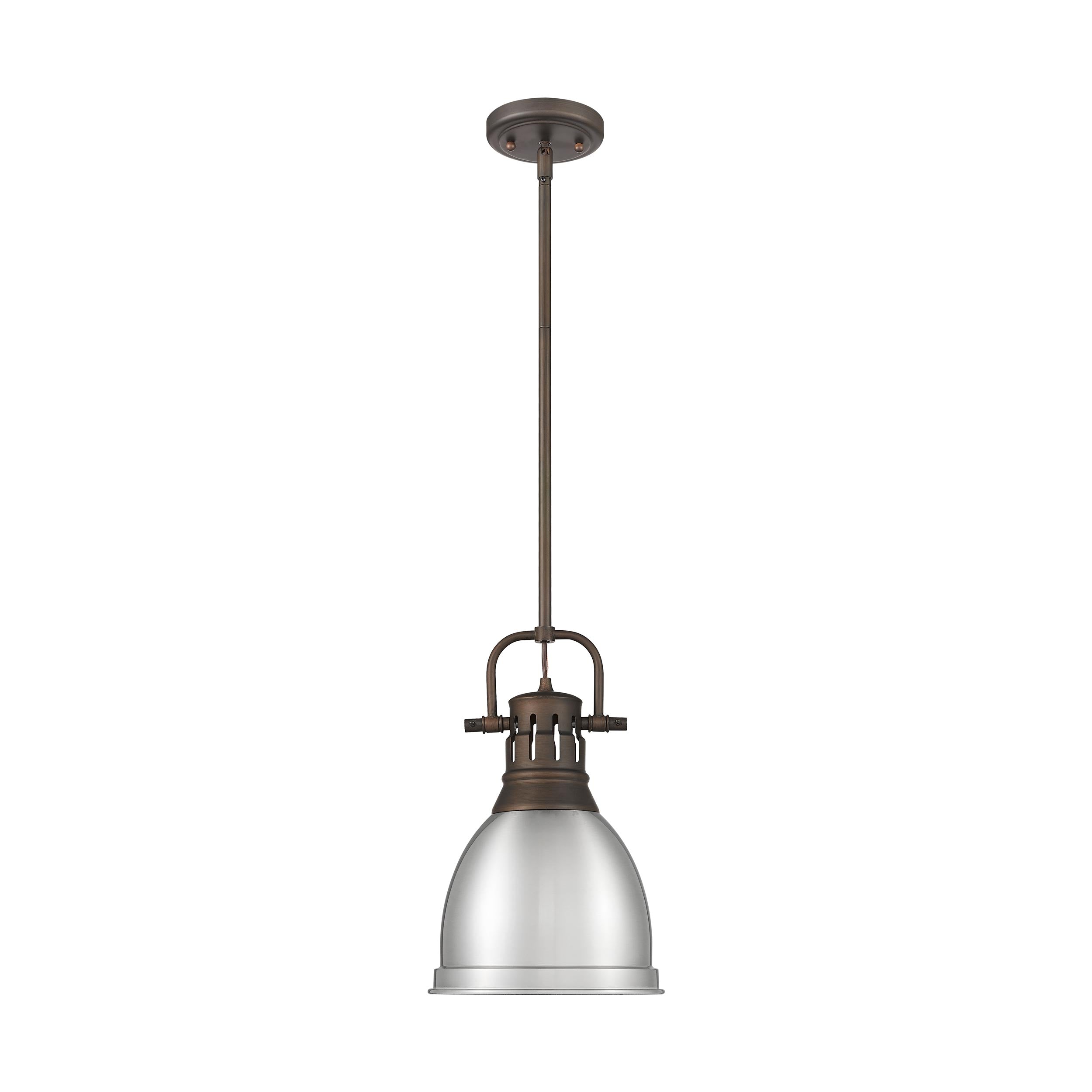 Yep by Golden Lighting Duncan 1-light 9in Rod Hung Pendant in Rubbed Bronze and Pewter shade - - Golden Lighting