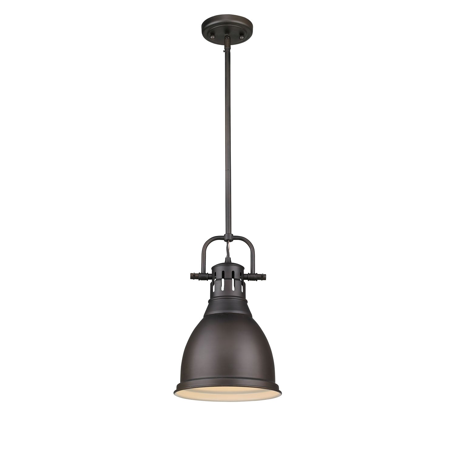 Duncan 1-light 9in Rod Hung Pendant in Rubbed Bronze - - Golden Lighting