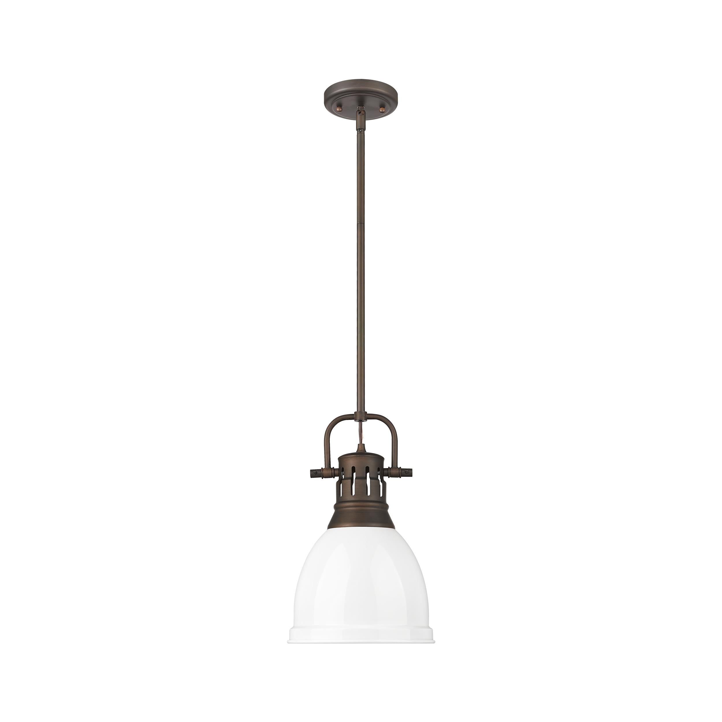 Yep by Golden Lighting Duncan 1-light 9in Rod Hung Pendant in Rubbed Bronze and White shade - - Golden Lighting