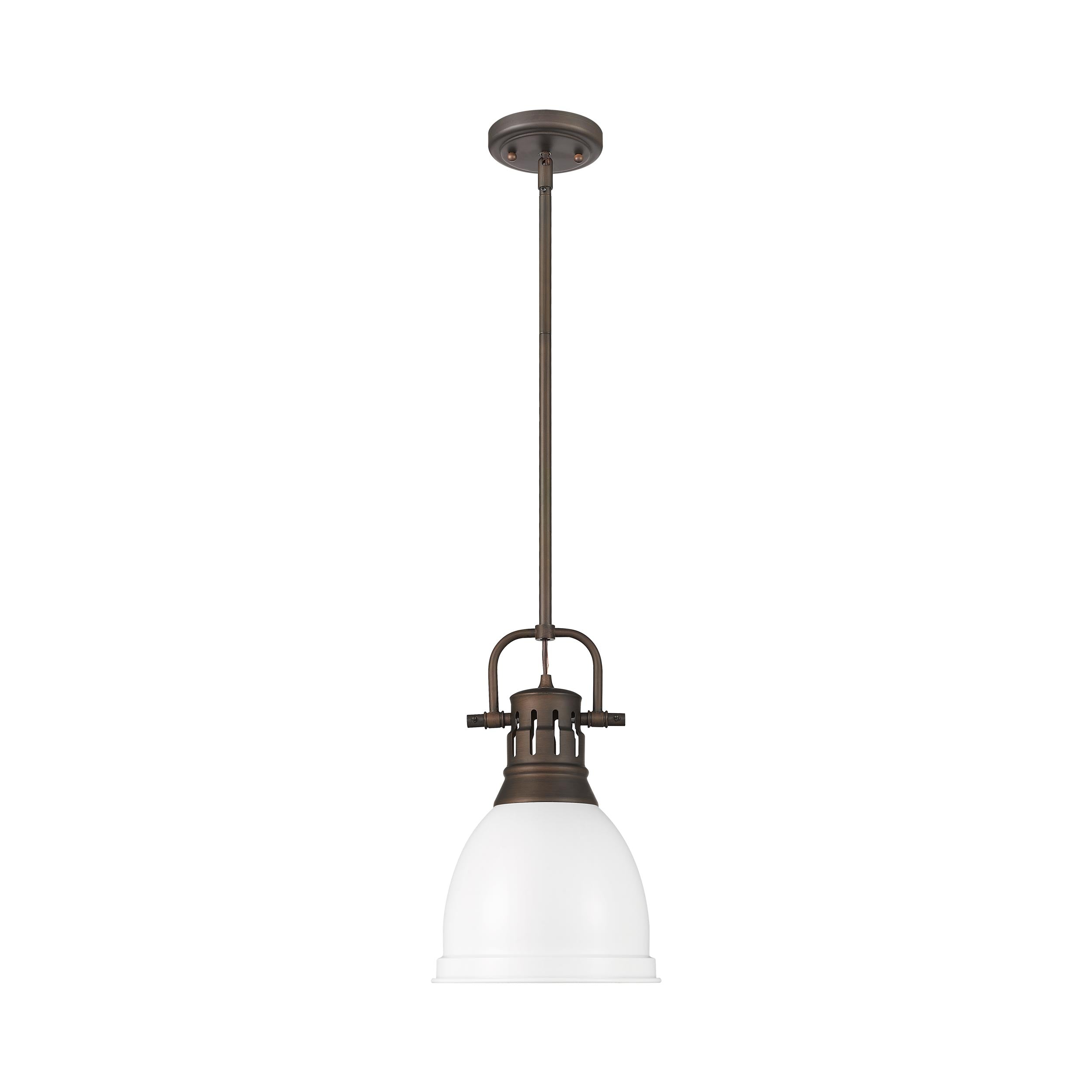 Yep by Golden Lighting Duncan 1-light 9in Rod Hung Pendant in Rubbed Bronze and Matte White shade - - Golden Lighting