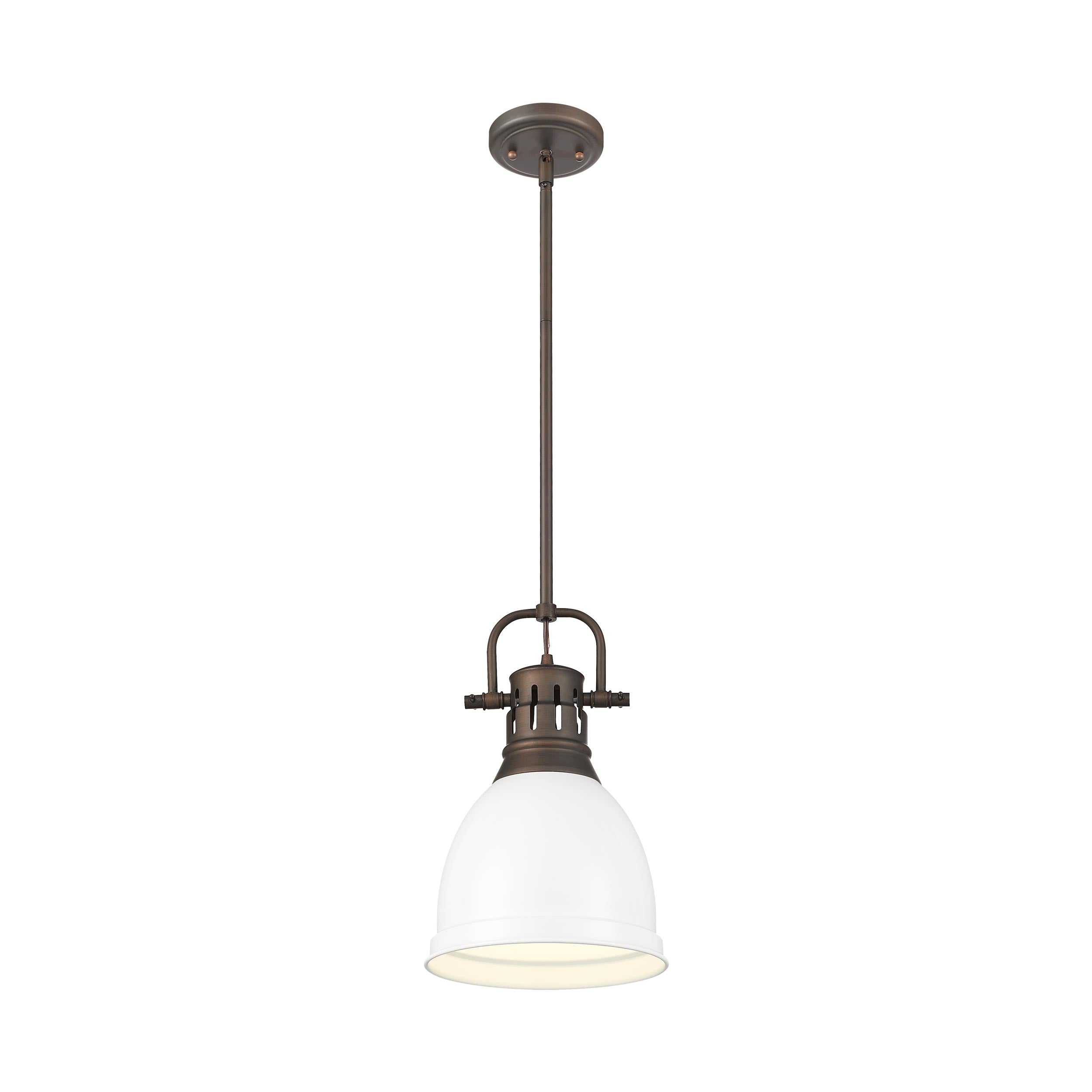 Yep by Golden Lighting Duncan 1-light 9in Rod Hung Pendant in Rubbed Bronze and Matte White shade - - Golden Lighting