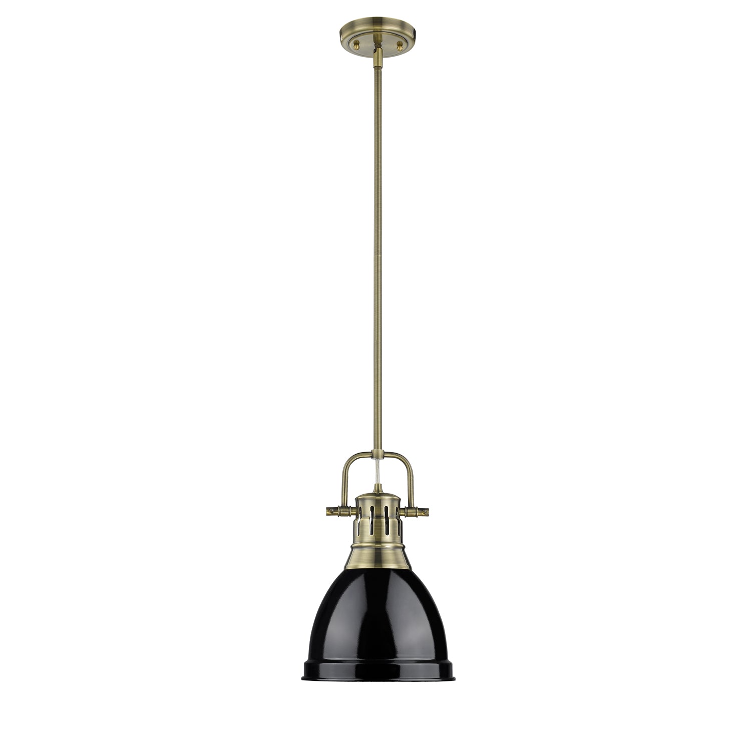 Duncan Small Pendant with Rod in Aged Brass with Black - Default Title - Golden Lighting