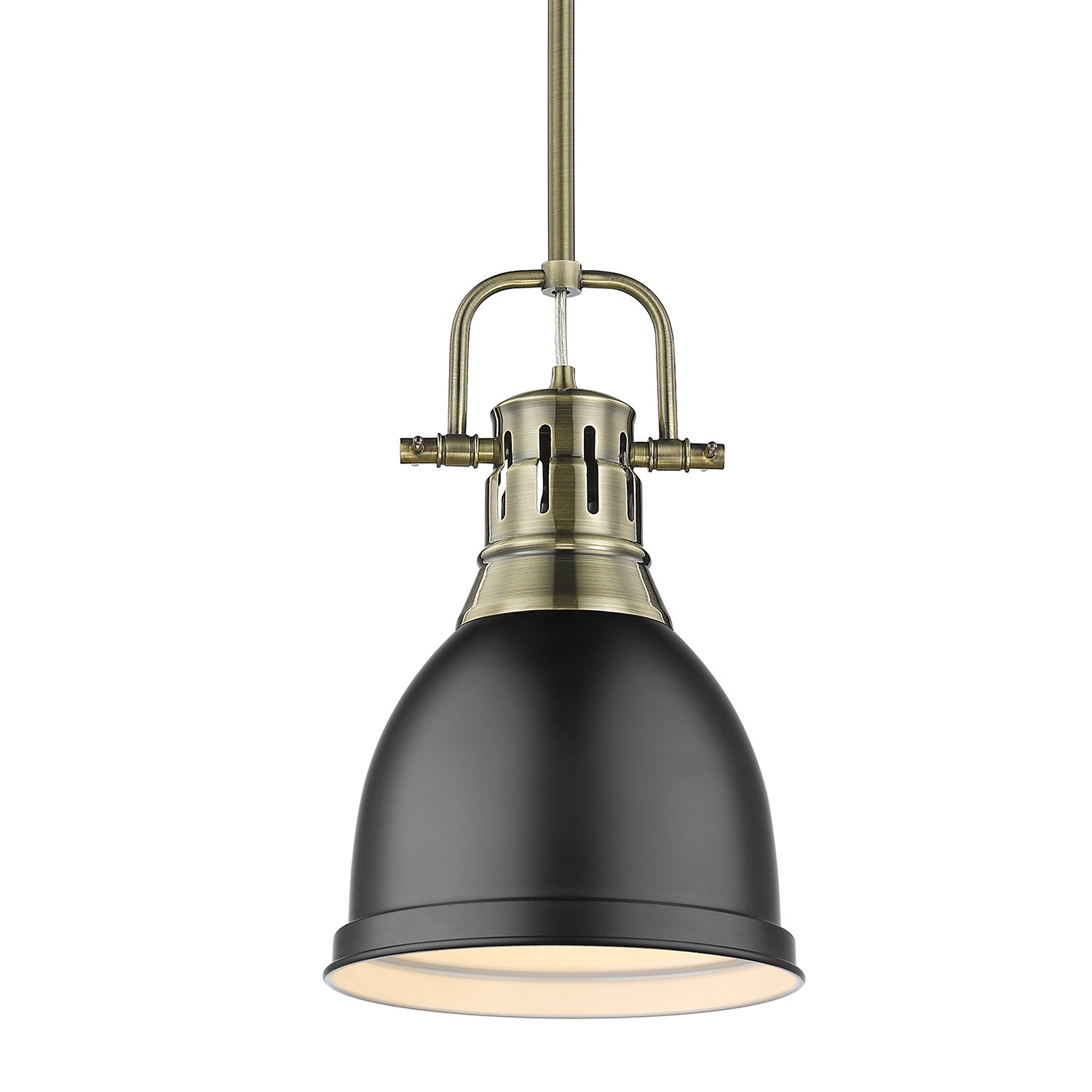 Yep by Golden Lighting Duncan 1-light 9in Rod Hung Pendant in Aged Brass and Matte Black shade