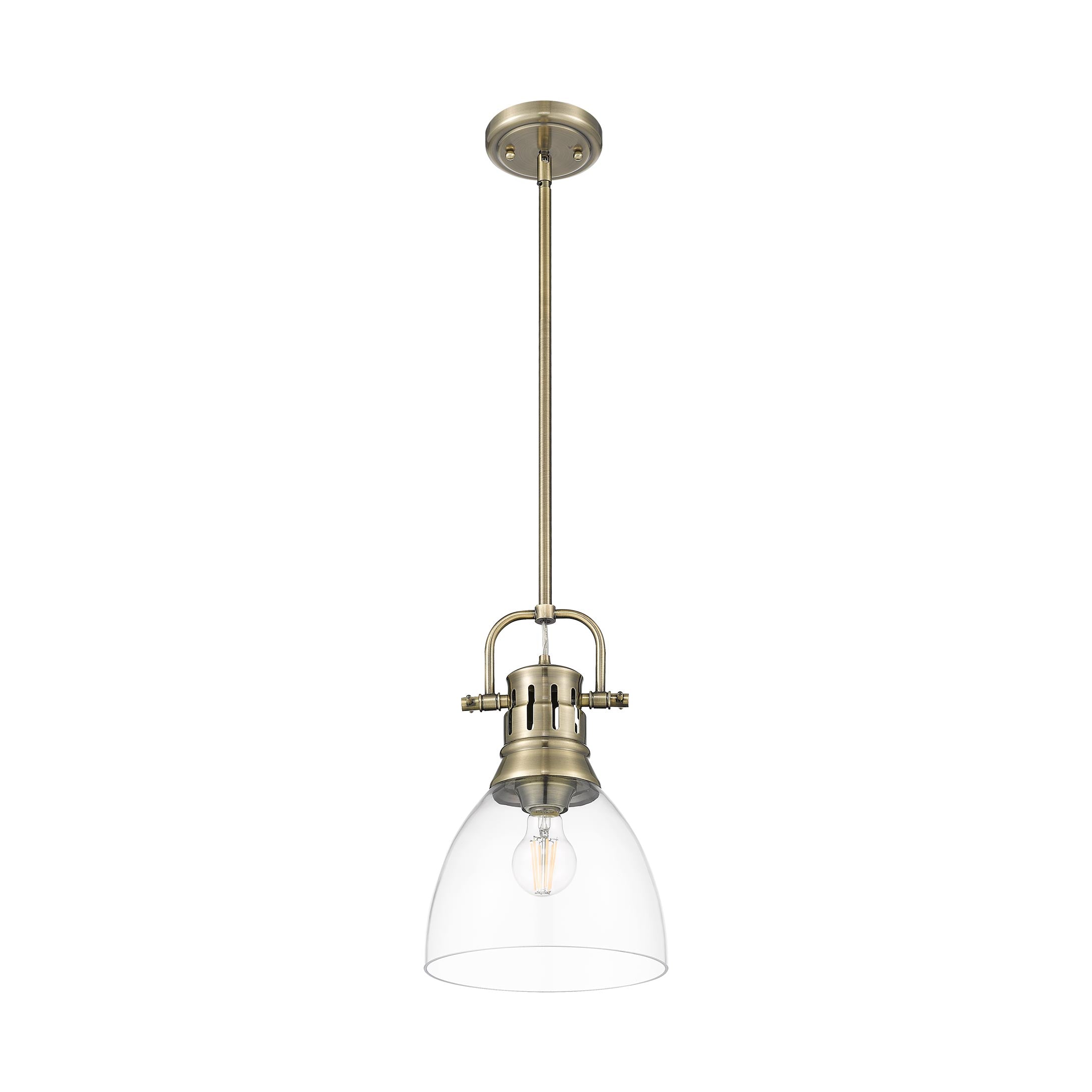 Duncan Small Pendant with Rod in Aged Brass with Clear Glass - Default Title - Golden Lighting