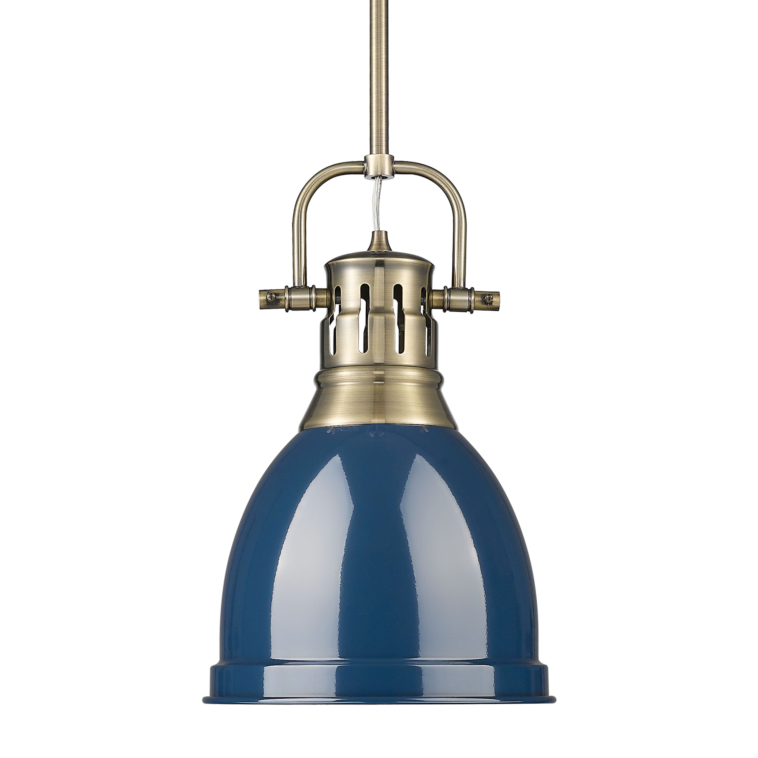 Yep by Golden Lighting Duncan 1-light 9in Rod Hung Pendant in Aged Brass and Navy Blue shade - Default Title - Golden Lighting