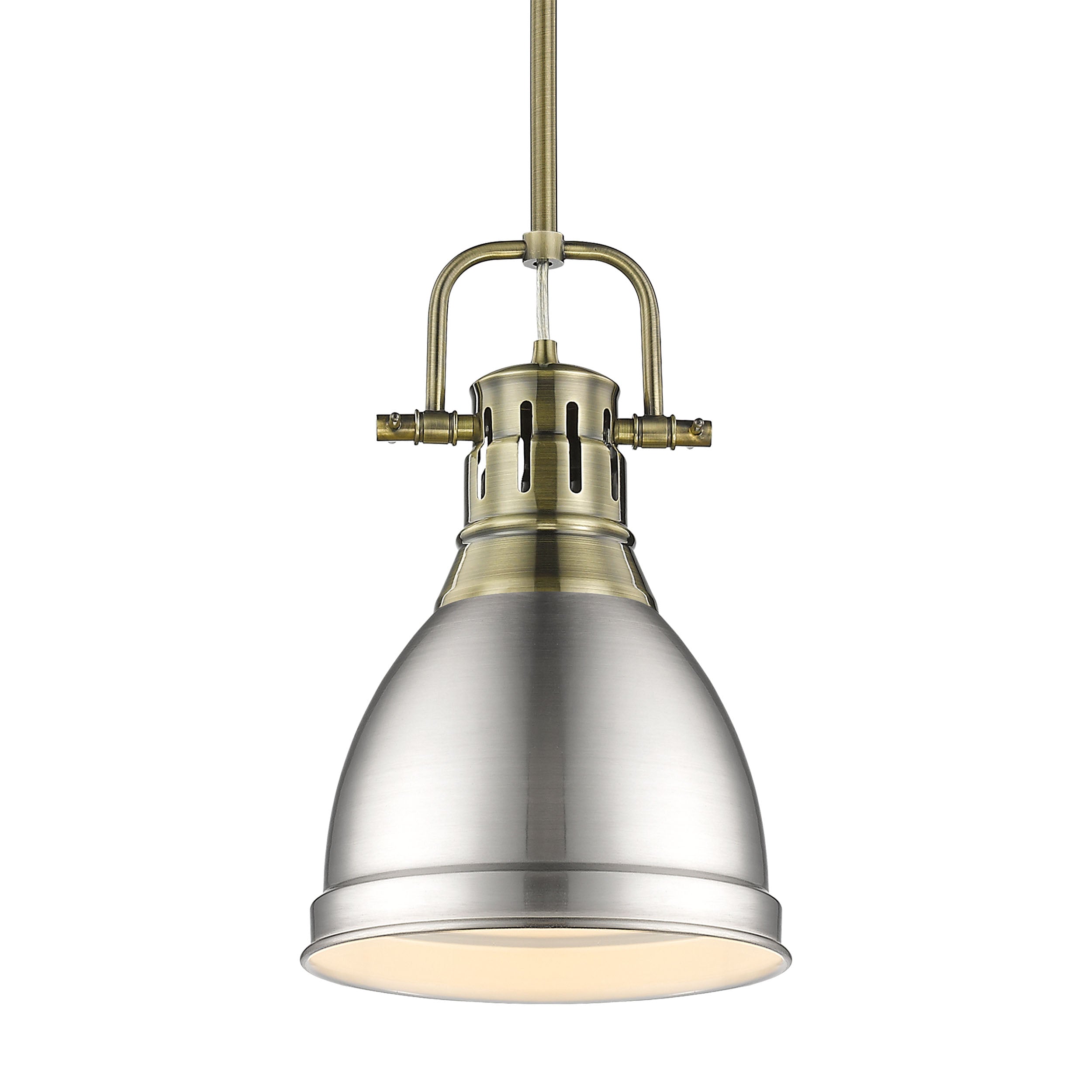 Yep by Golden Lighting Duncan 1-light 9in Rod Hung Pendant in Aged Brass and Pewter shade