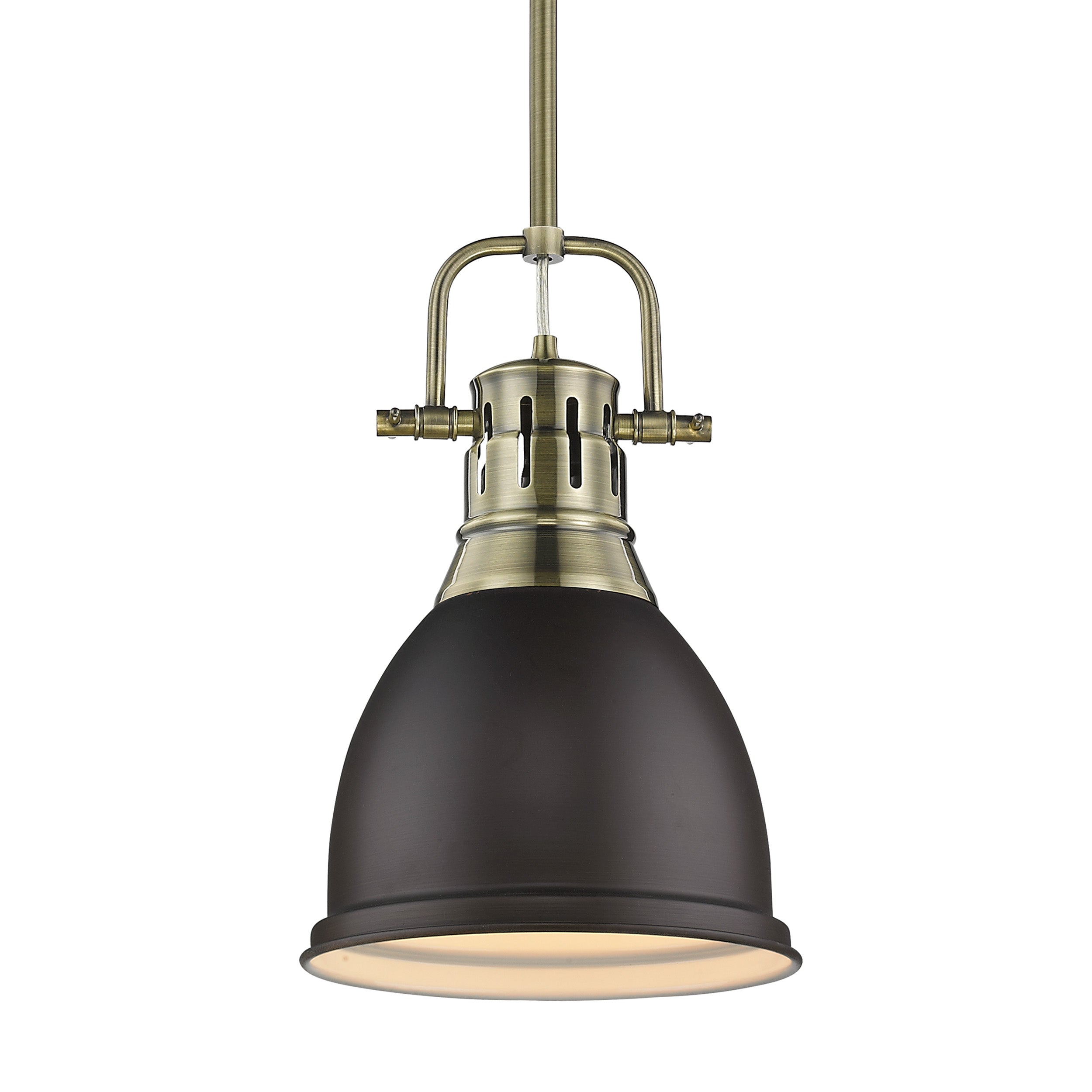 Yep by Golden Lighting Duncan 1-light 9in Rod Hung Pendant in Aged Brass and Rubbed Bronze shade - Default Title - Golden Lighting