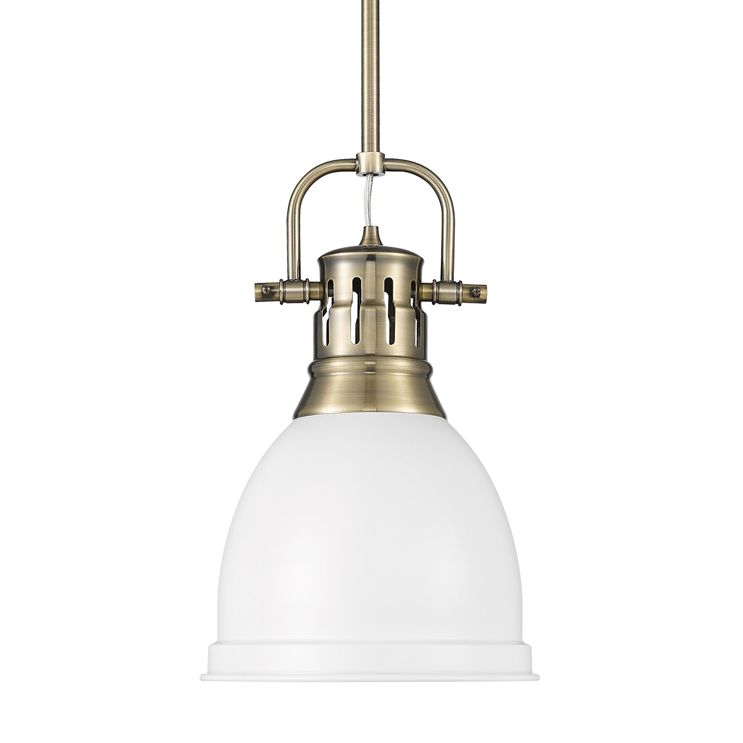 Yep by Golden Lighting Duncan 1-light 9in Rod Hung Pendant in Aged Brass and Matte White shade