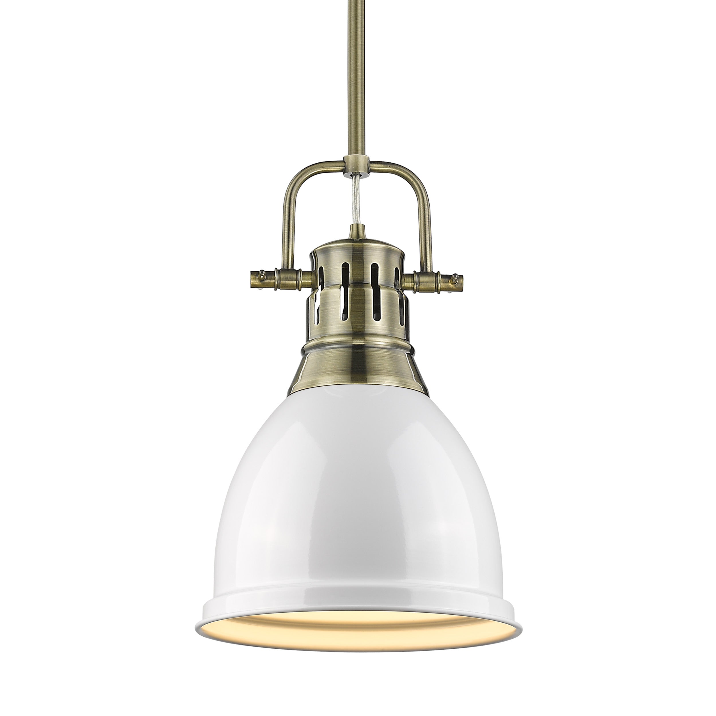 Yep by Golden Lighting Duncan 1-light 9in Rod Hung Pendant in Aged Brass and White shade