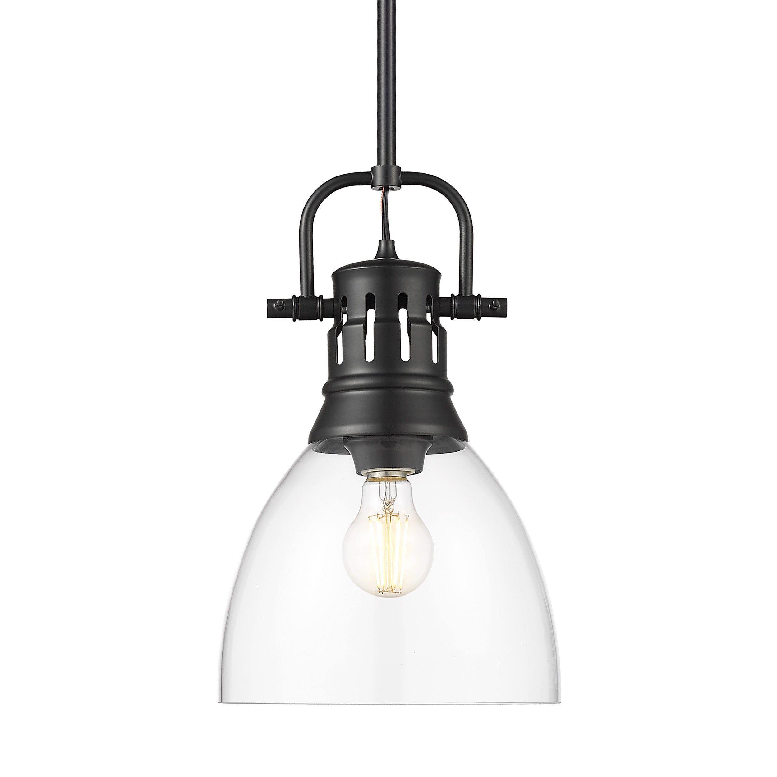Yep by Golden Lighting Duncan 1-light 9in rod hung Pendant in Matte Black and Clear Glass