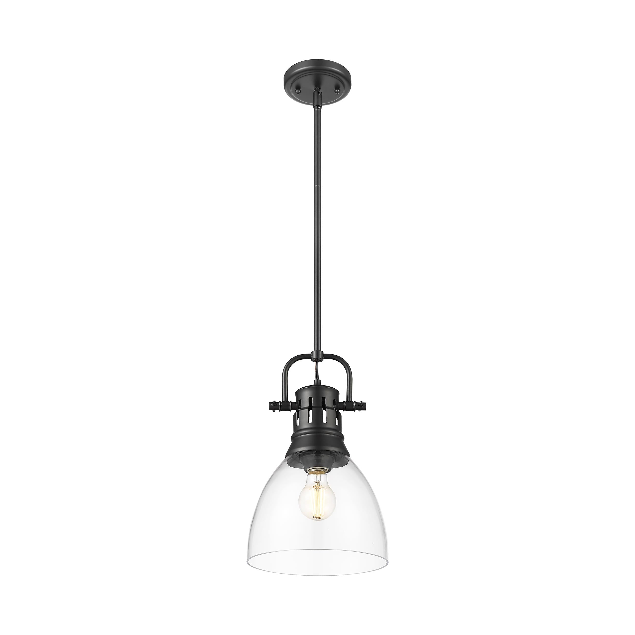 Yep by Golden Lighting Duncan 1-light 9in rod hung Pendant in Matte Black and Clear Glass - - Golden Lighting
