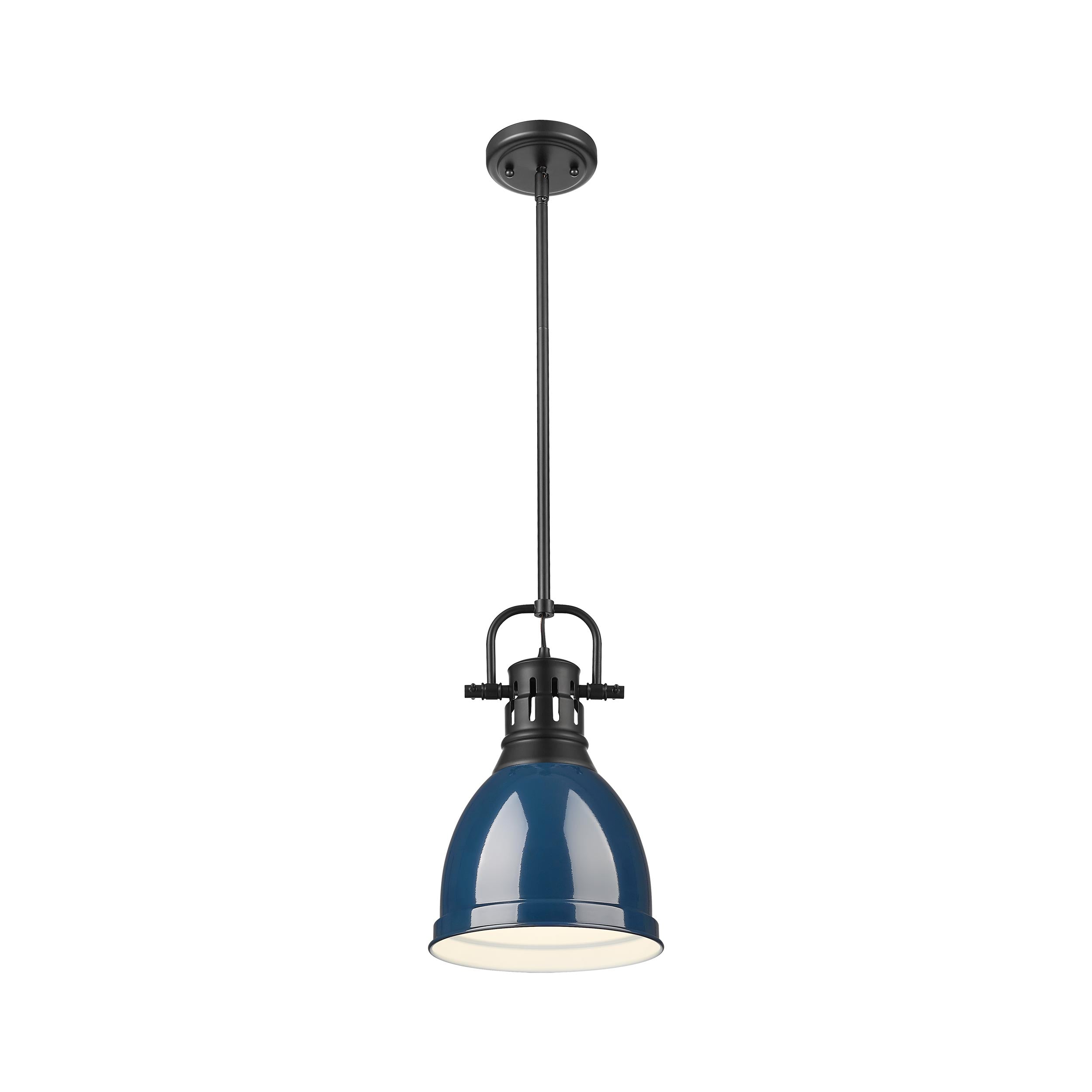 Yep by Golden Lighting Duncan 1-light 9in Rod Hung Pendant in Matte Black and Navy Blue shade - - Golden Lighting