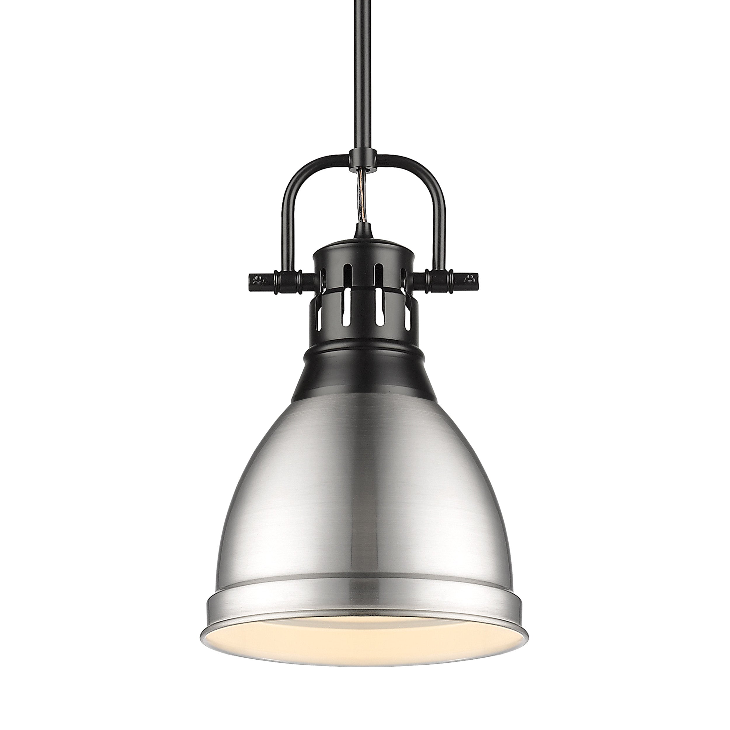Yep by Golden Lighting Duncan 1-light 9in Rod Hung Pendant in Matte Black and Pewter shade