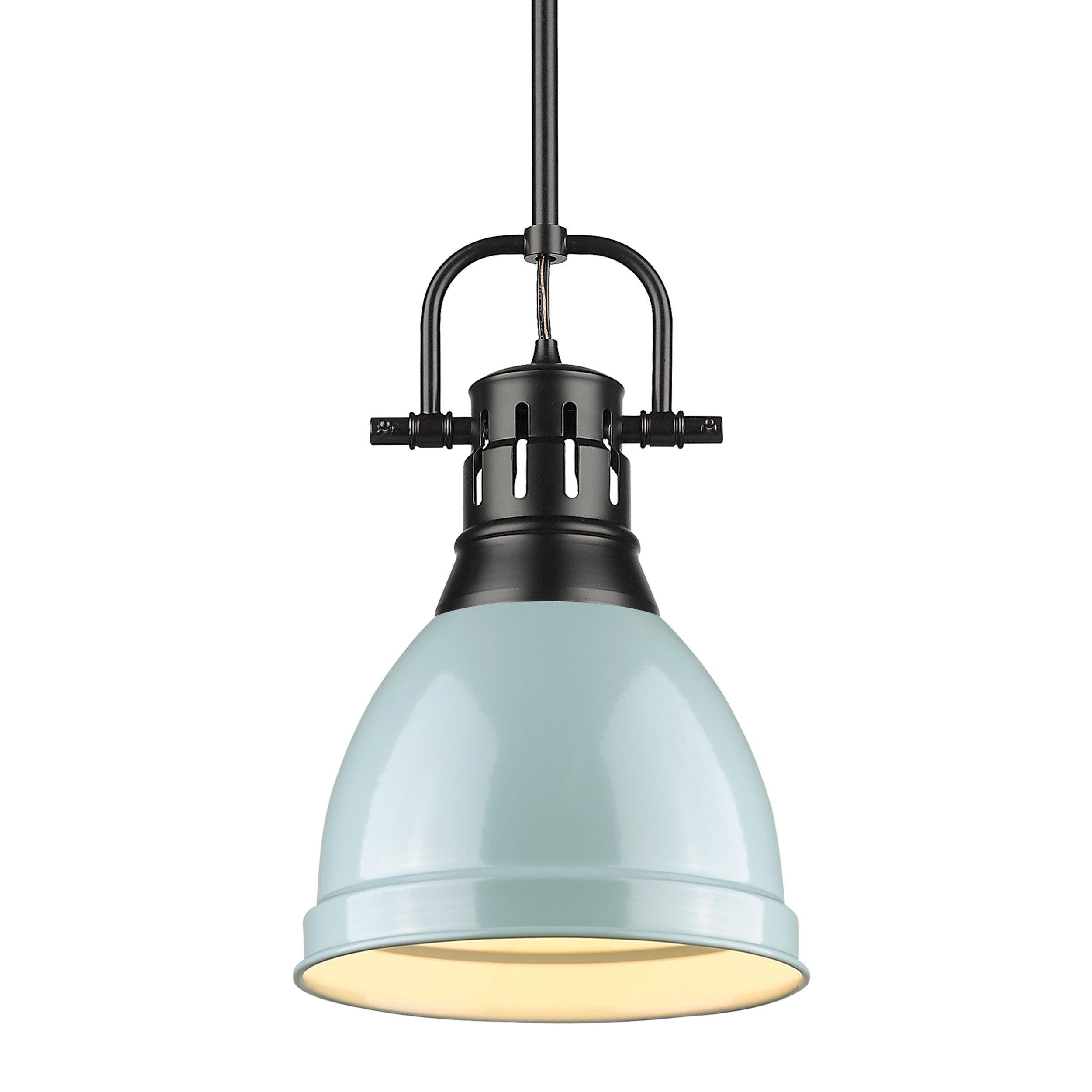 Yep by Golden Lighting Duncan 1-light 9in Rod Hung Pendant in Matte Black and Seafoam shade - Default Title - Golden Lighting