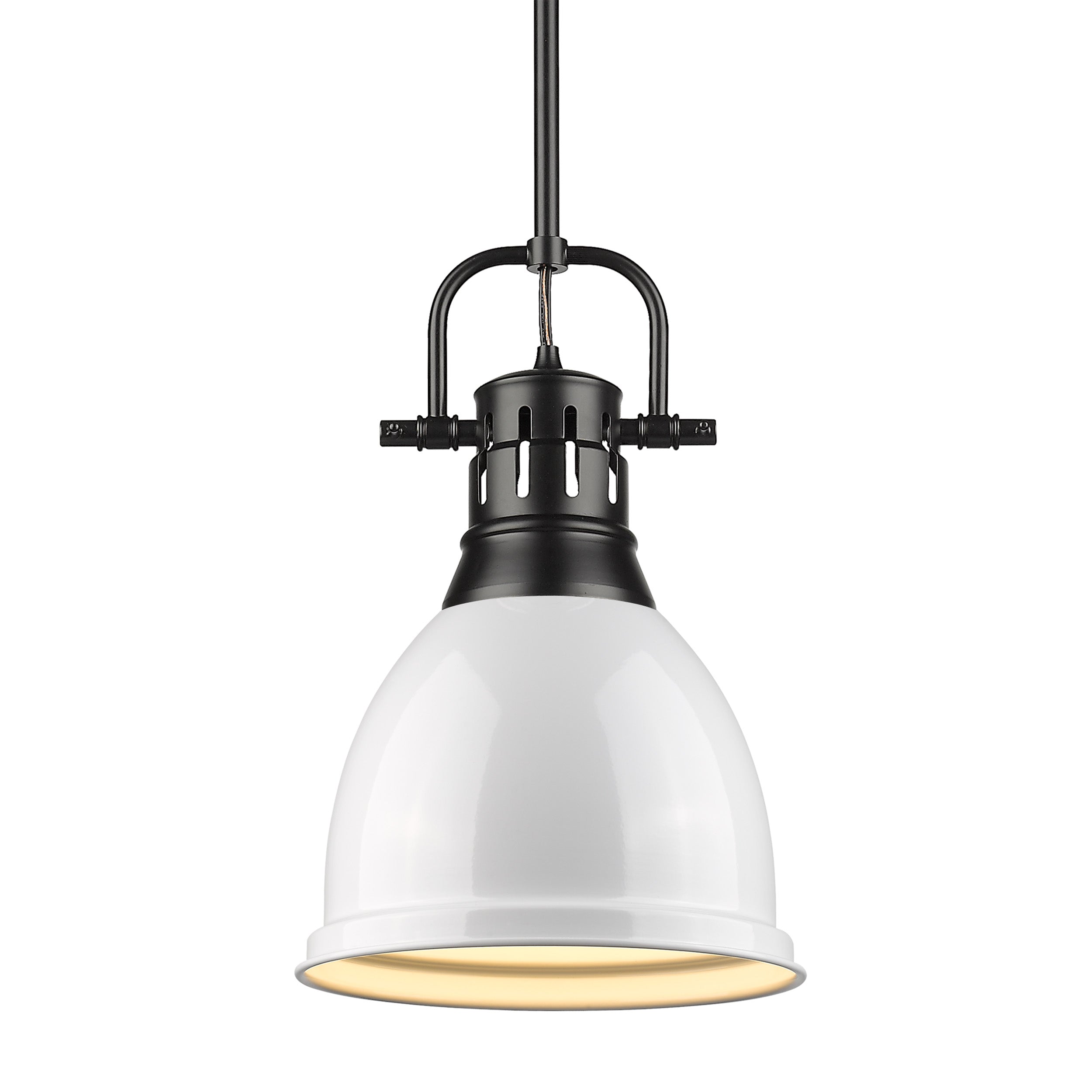 Yep by Golden Lighting Duncan 1-light 9in Rod Hung Pendant in Matte Black and White shade