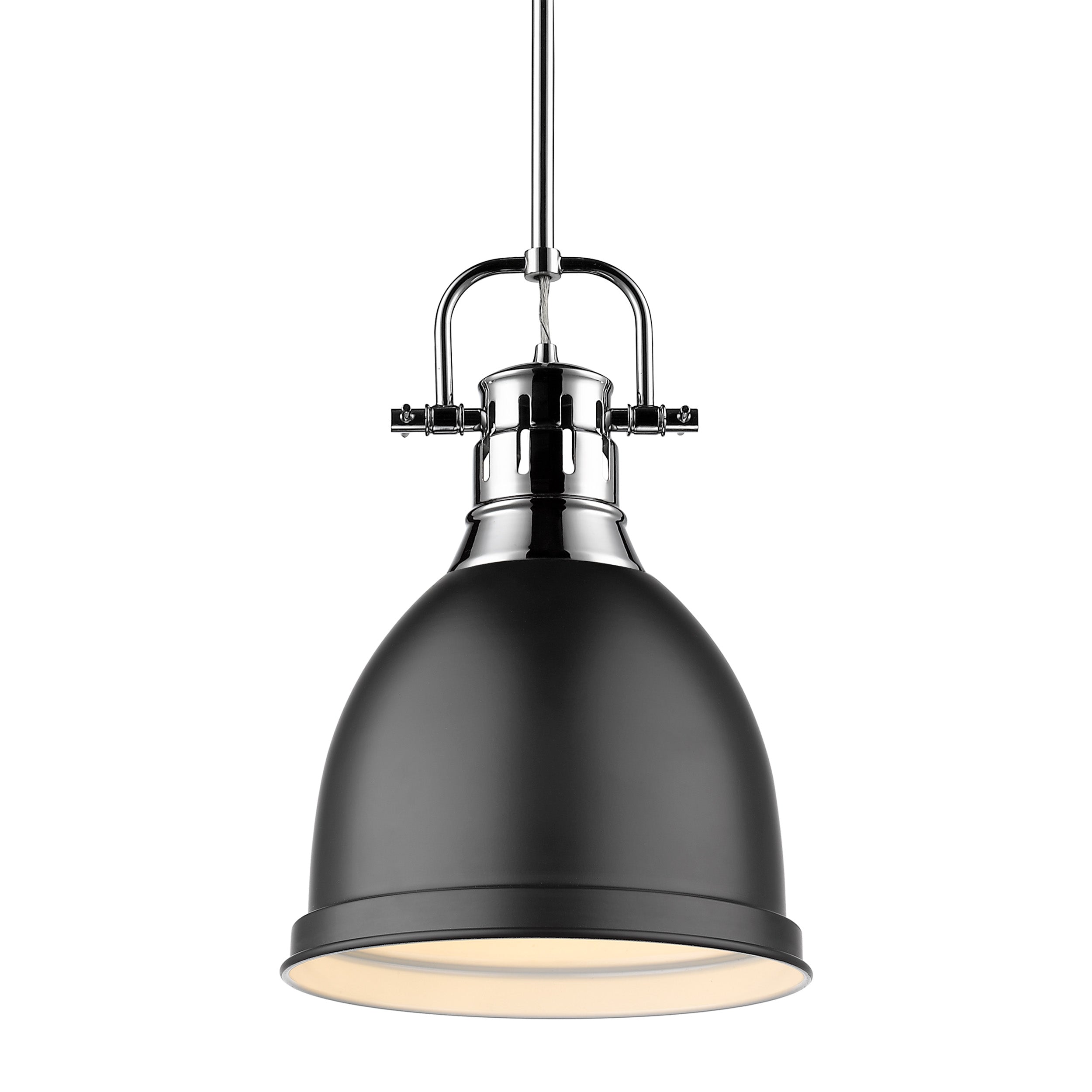 Yep by Golden Lighting Duncan 1-light 9in Rod Hung Pendant in Chrome and Matte Black shade