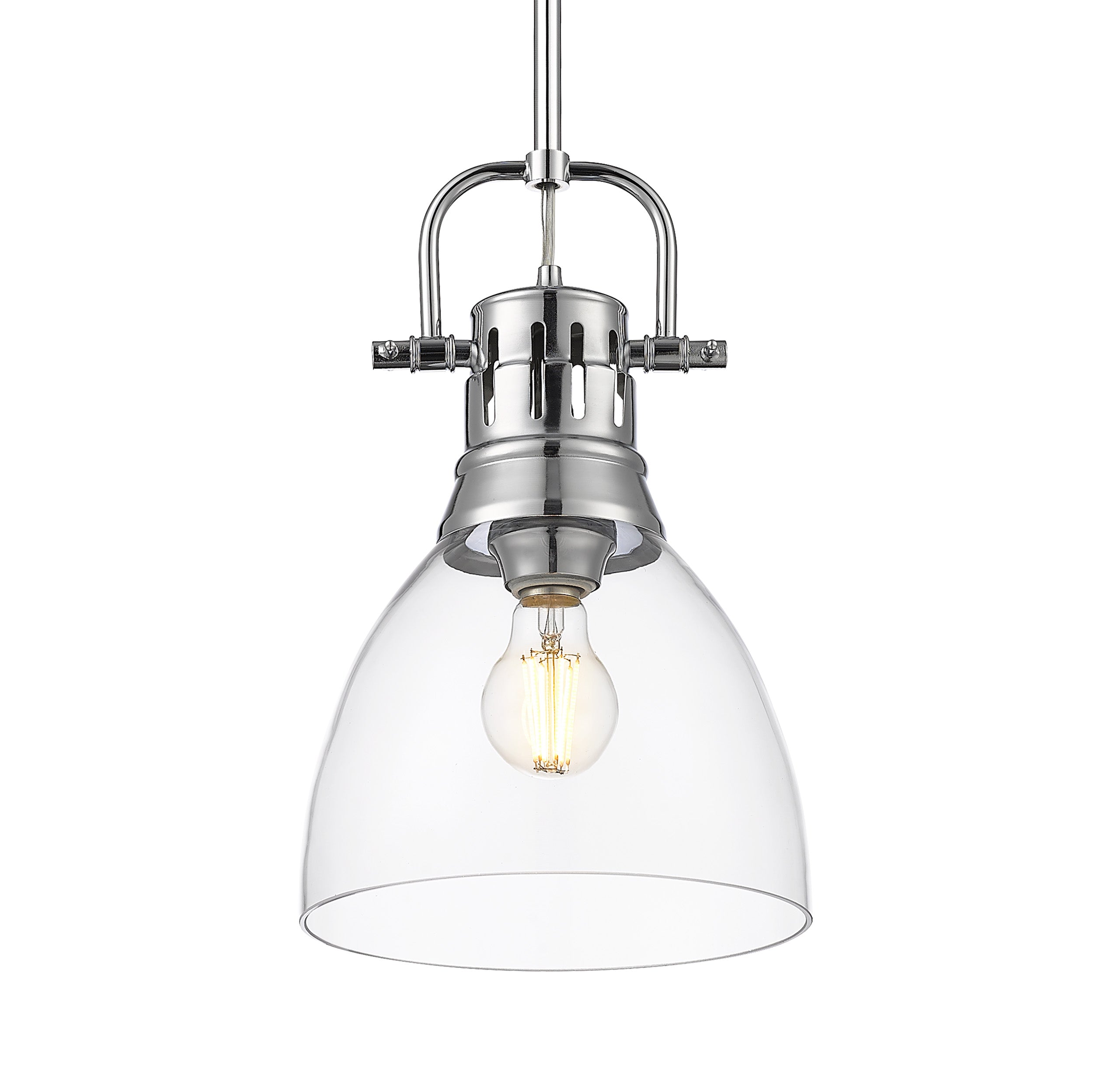 Yep by Golden Lighting Duncan 1-light 9in rod hung Pendant in Chrome and Clear Glass