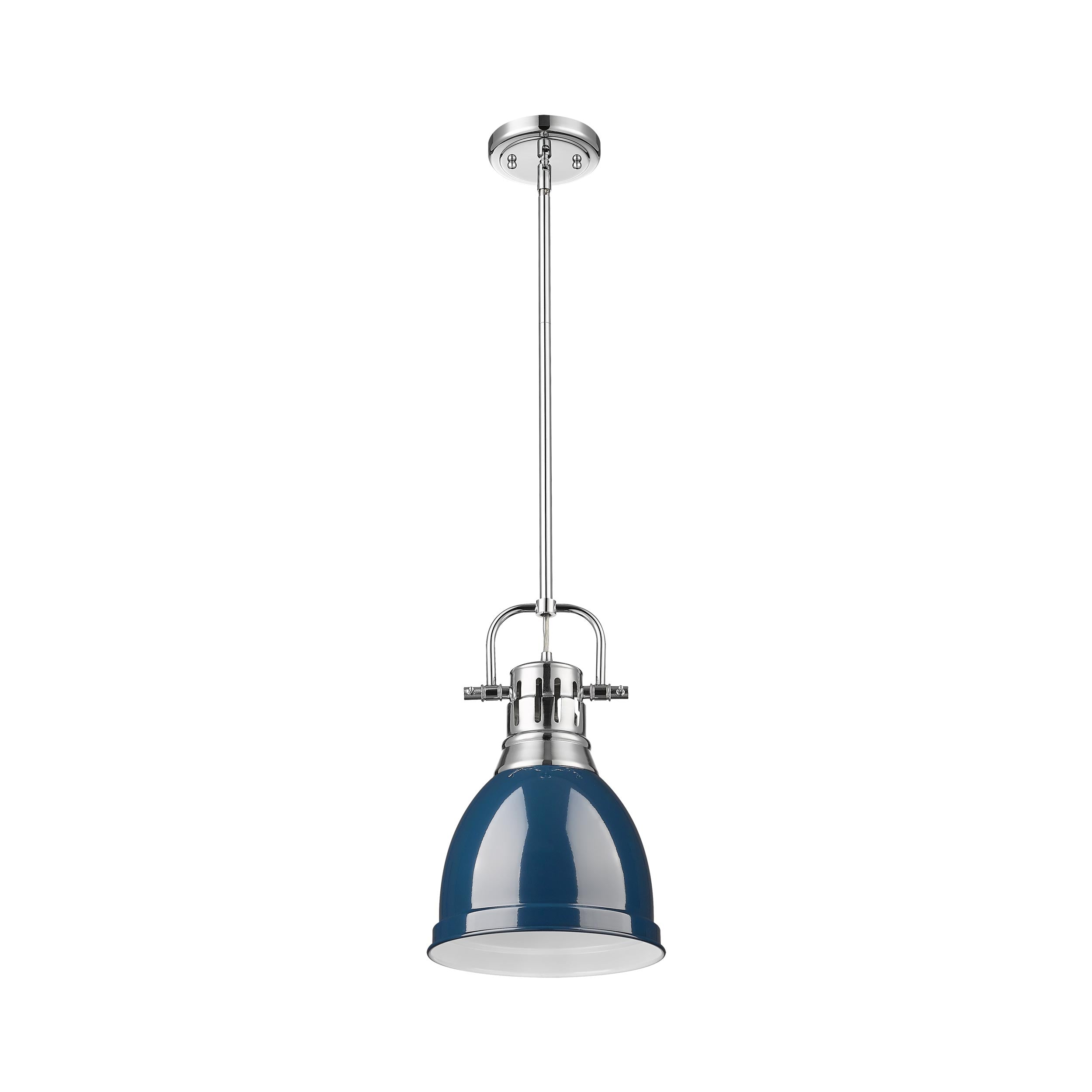 Yep by Golden Lighting Duncan 1-light 9in Rod Hung Pendant in Chrome and Navy Blue shade - - Golden Lighting