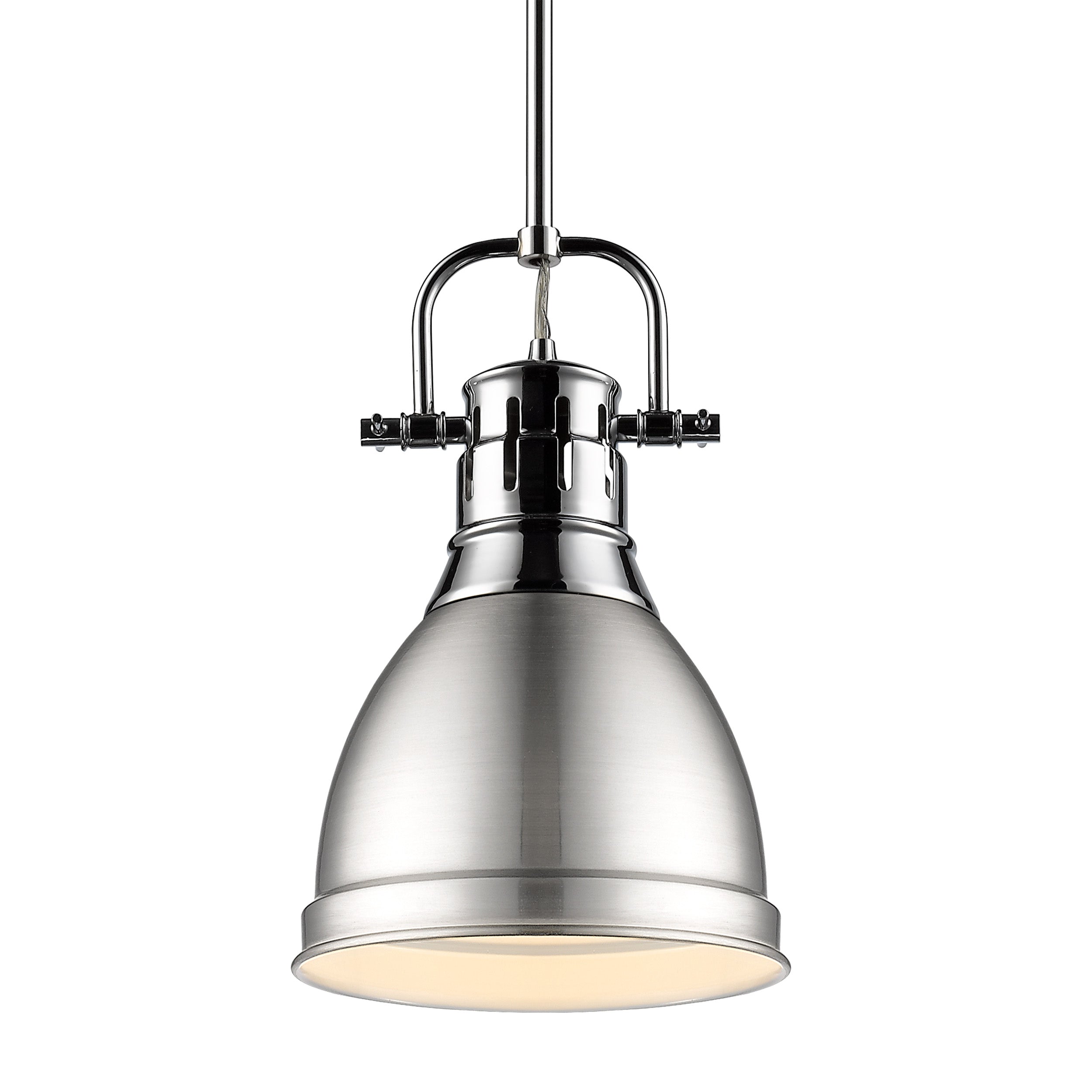 Yep by Golden Lighting Duncan 1-light 9in Rod Hung Pendant in Chrome and Pewter shade