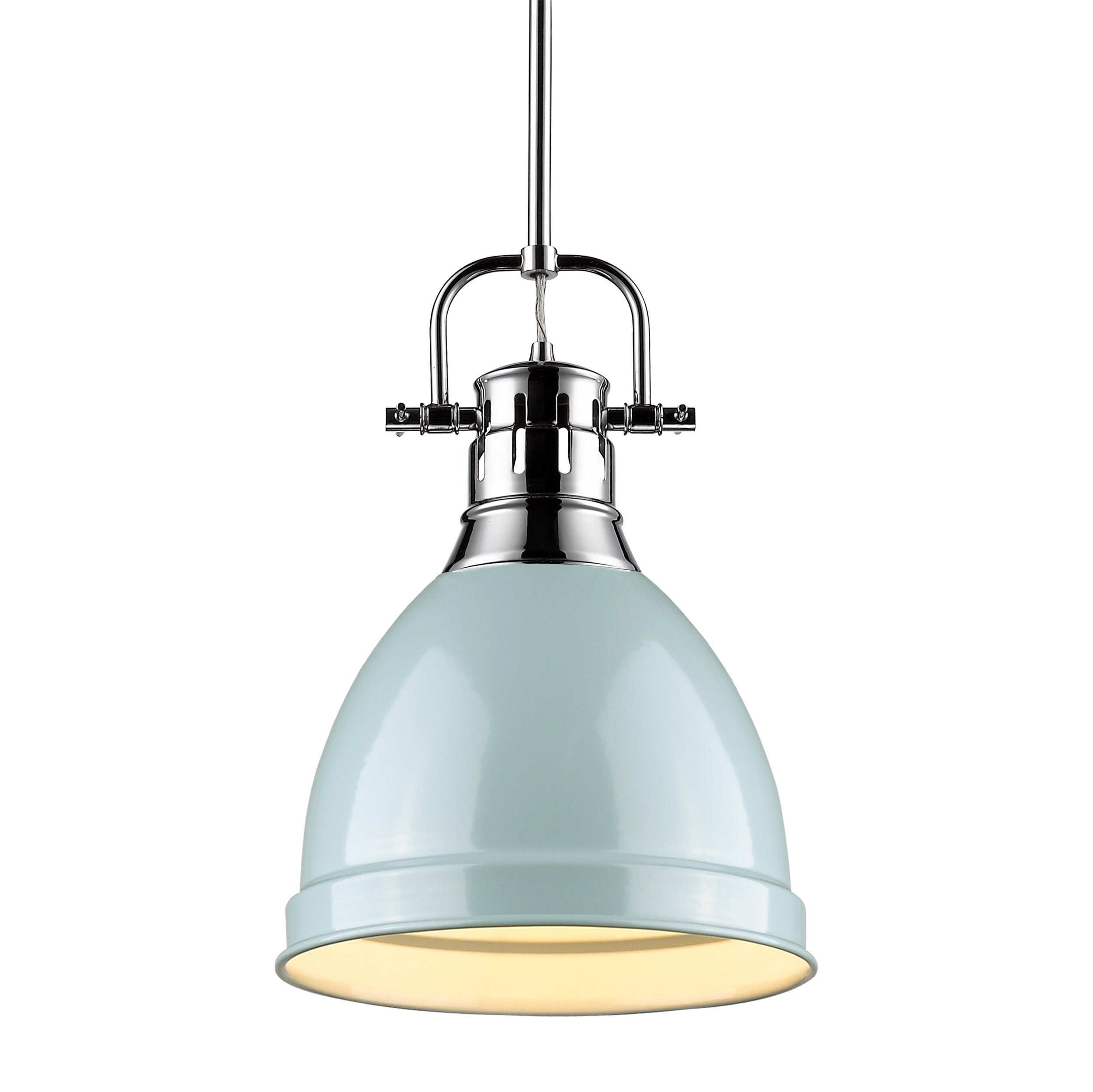 Yep by Golden Lighting Duncan 1-light 9in Rod Hung Pendant in Chrome and Seafoam shade