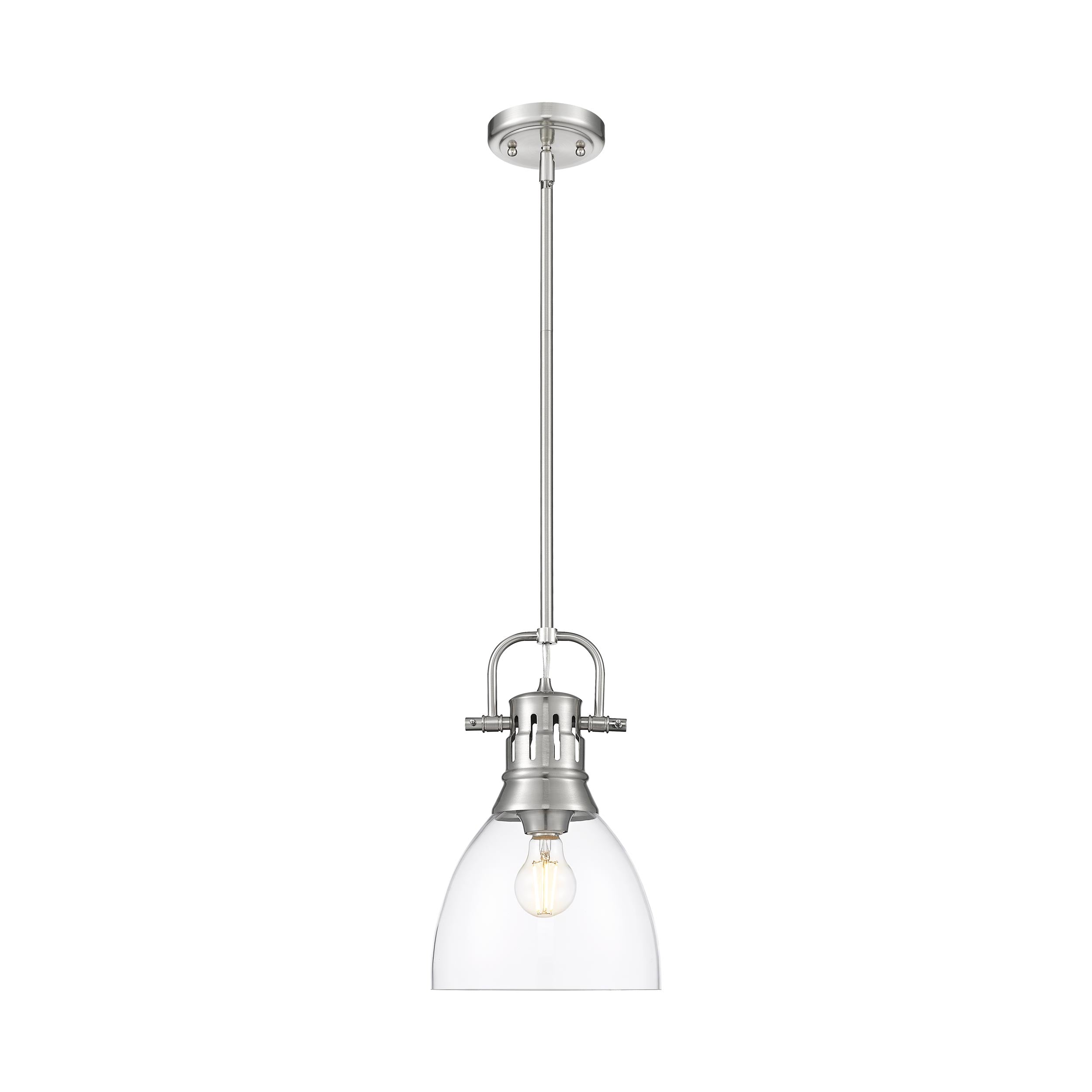 Duncan Small Pendant with Rod in Pewter with Clear Glass - - Golden Lighting