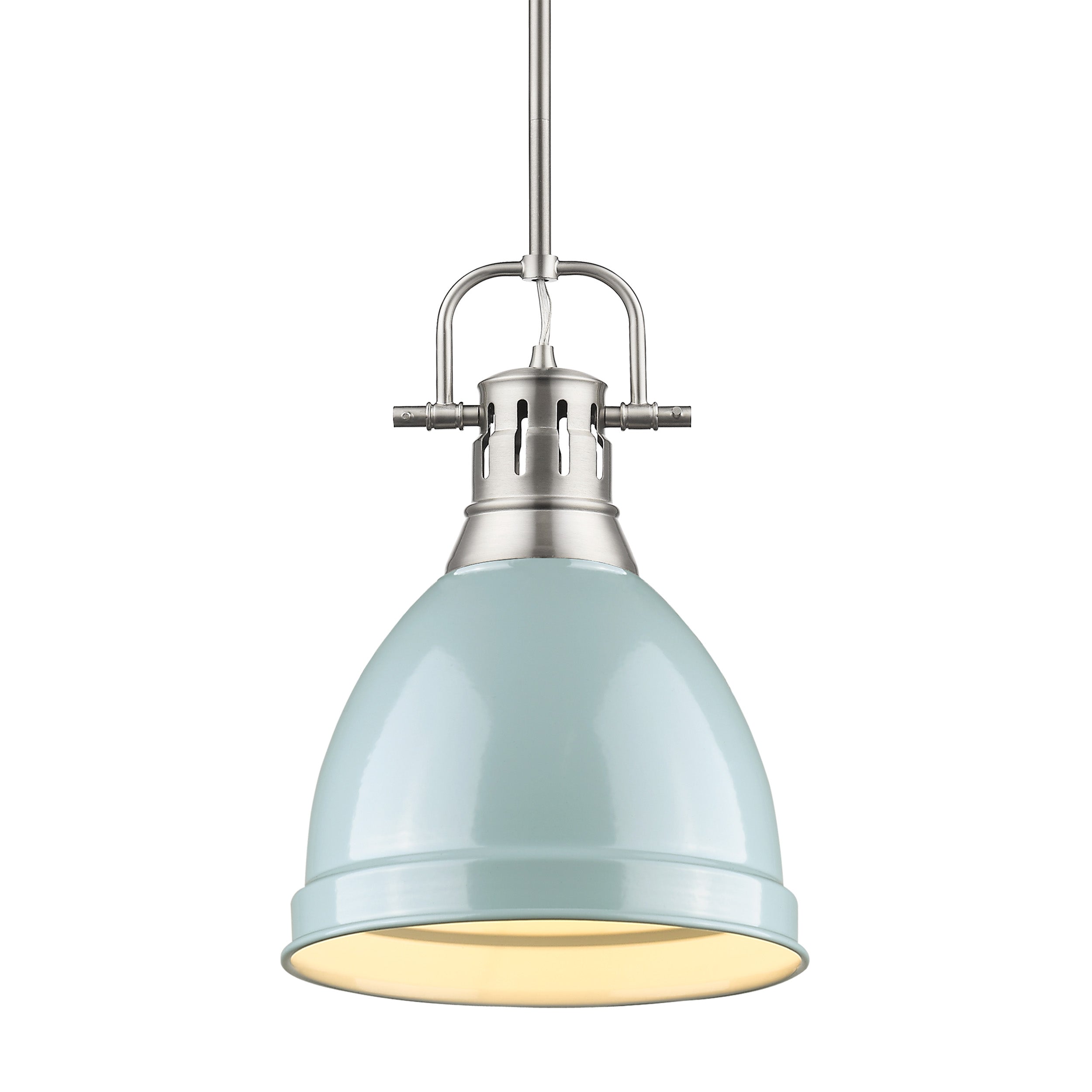 Yep by Golden Lighting Duncan 1-light 9in Rod Hung Pendant in Pewter and Seafoam shade
