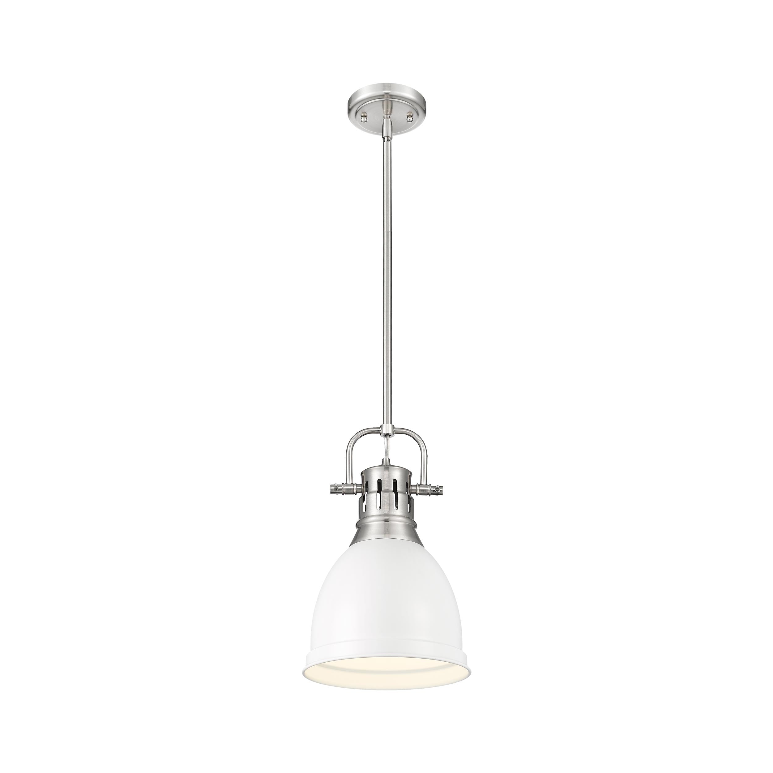 Yep by Golden Lighting Duncan 1-light 9in Rod Hung Pendant in Pewter and Matte White shade