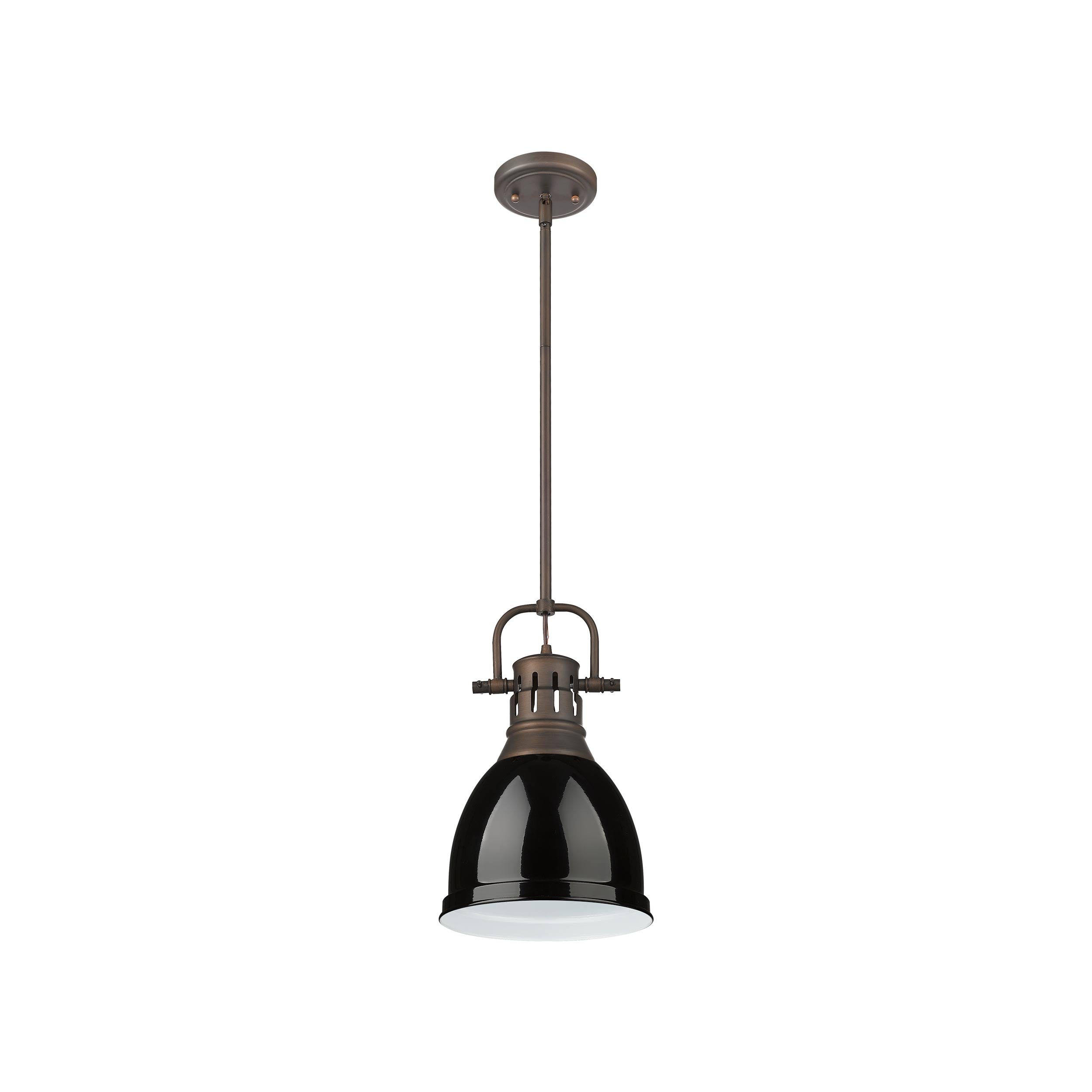 Yep by Golden Lighting Duncan 1-light 9in Rod Hung Pendant in Rubbed Bronze and Black shade - - Golden Lighting