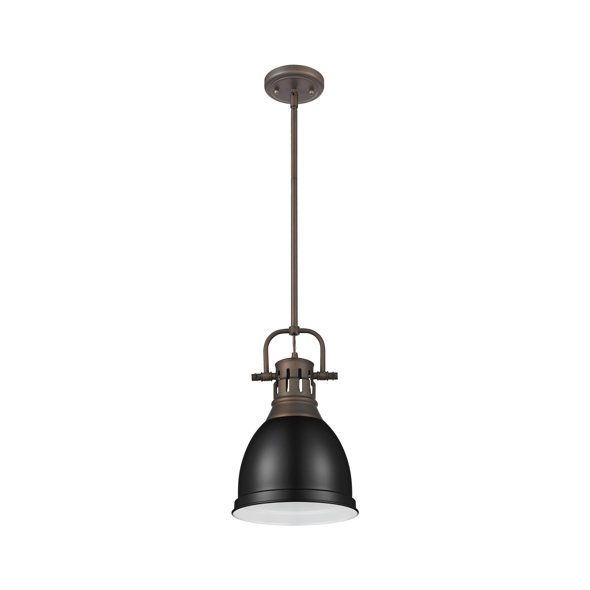 Yep by Golden Lighting Duncan 1-light 9in Rod Hung Pendant in Rubbed Bronze and Matte Black shade