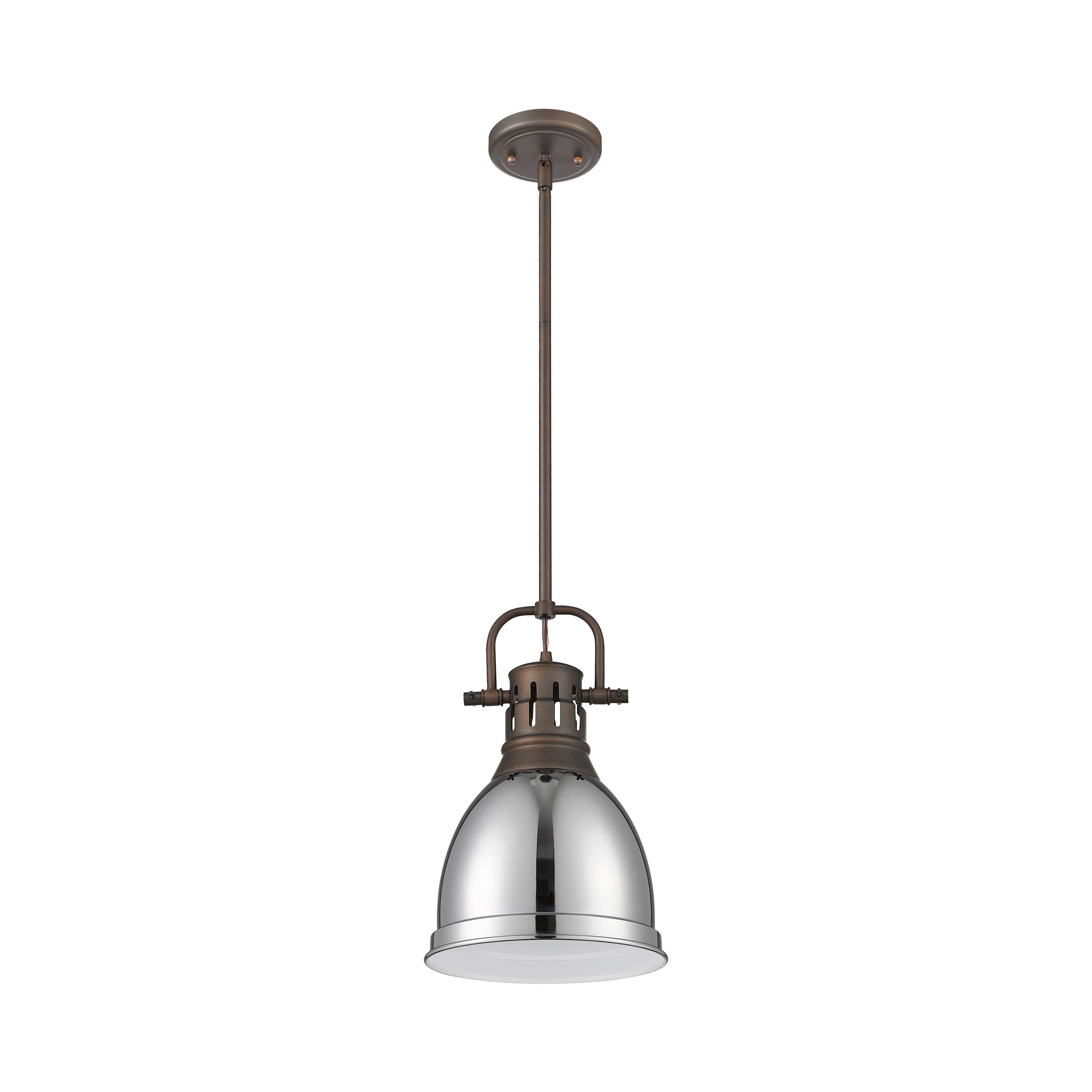 Yep by Golden Lighting Duncan 1-light 9in Rod Hung Pendant in Rubbed Bronze and Chrome shade