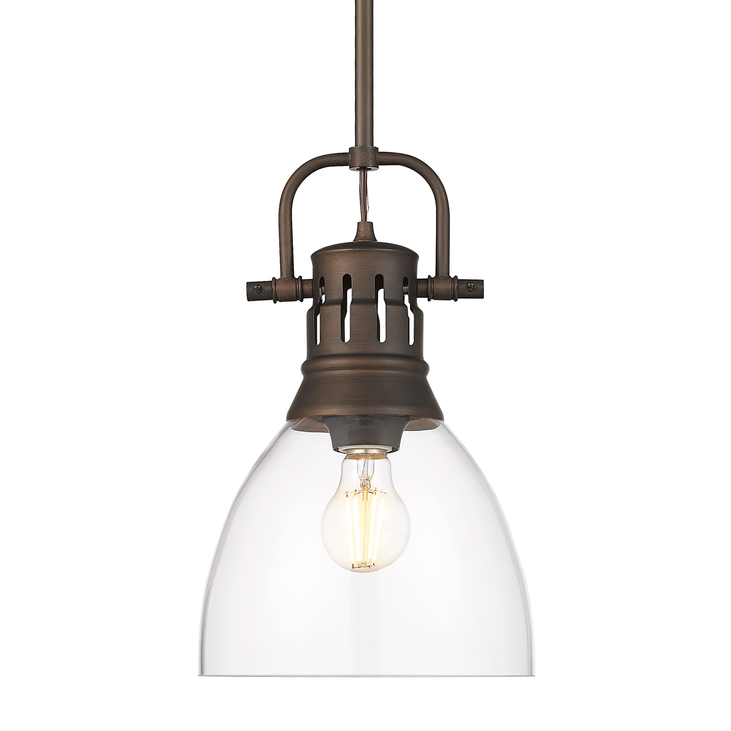 Yep by Golden Lighting Duncan 1-light 9in rod hung Pendant in Rubbed Bronze and Clear Glass - Default Title - Golden Lighting