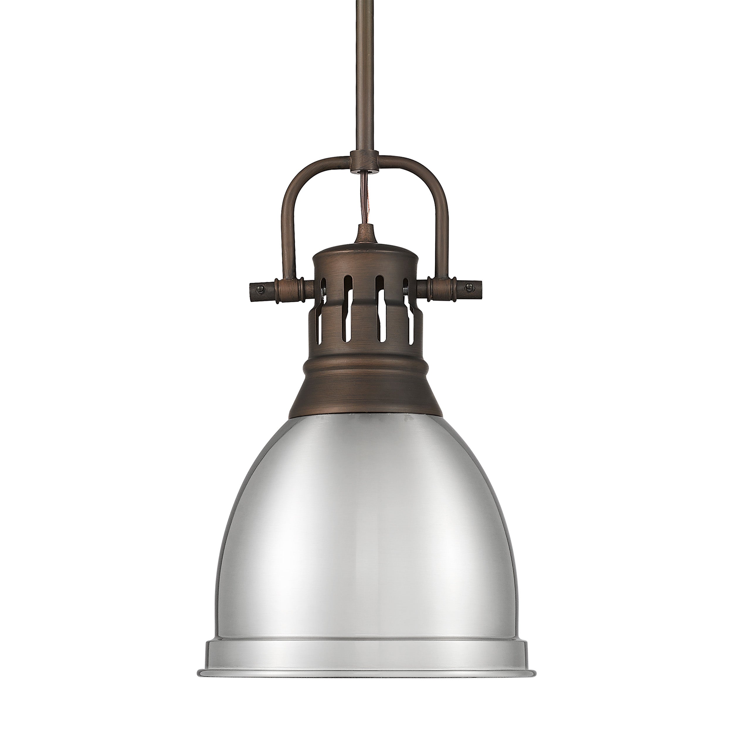 Yep by Golden Lighting Duncan 1-light 9in Rod Hung Pendant in Rubbed Bronze and Pewter shade
