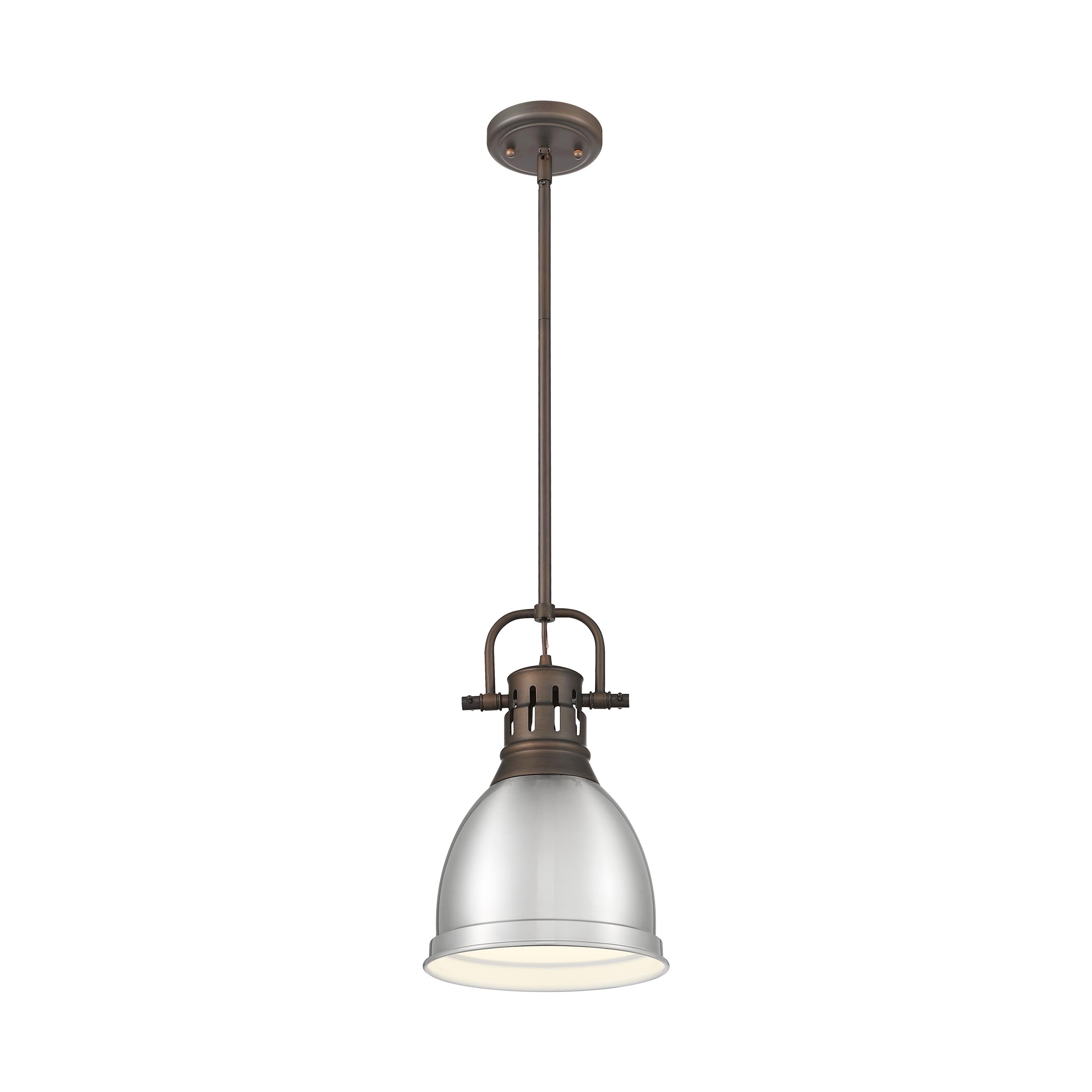 Yep by Golden Lighting Duncan 1-light 9in Rod Hung Pendant in Rubbed Bronze and Pewter shade